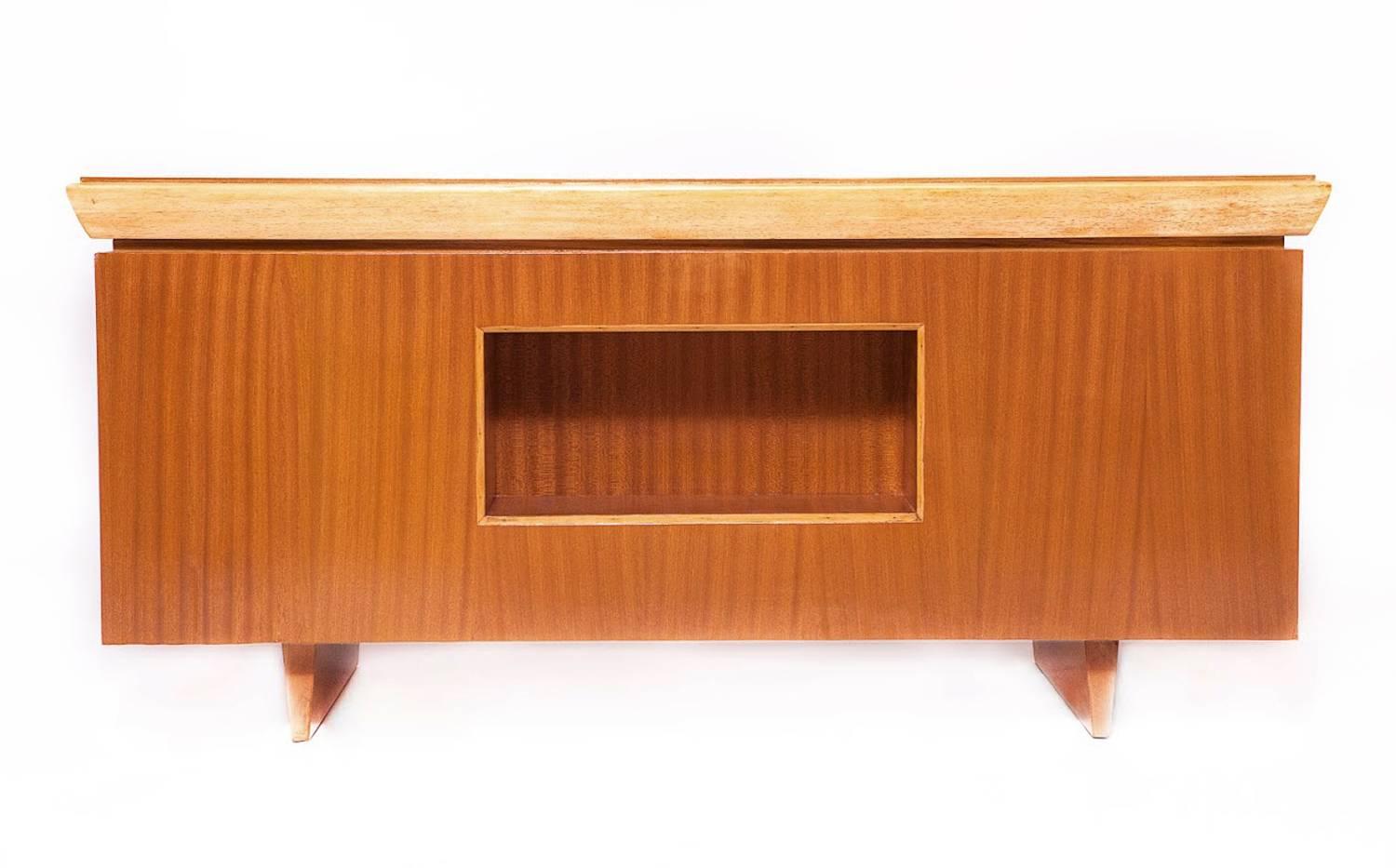 Rare mahogany executive kneehole desk by Paul Laszlo for Brown Saltman.
 