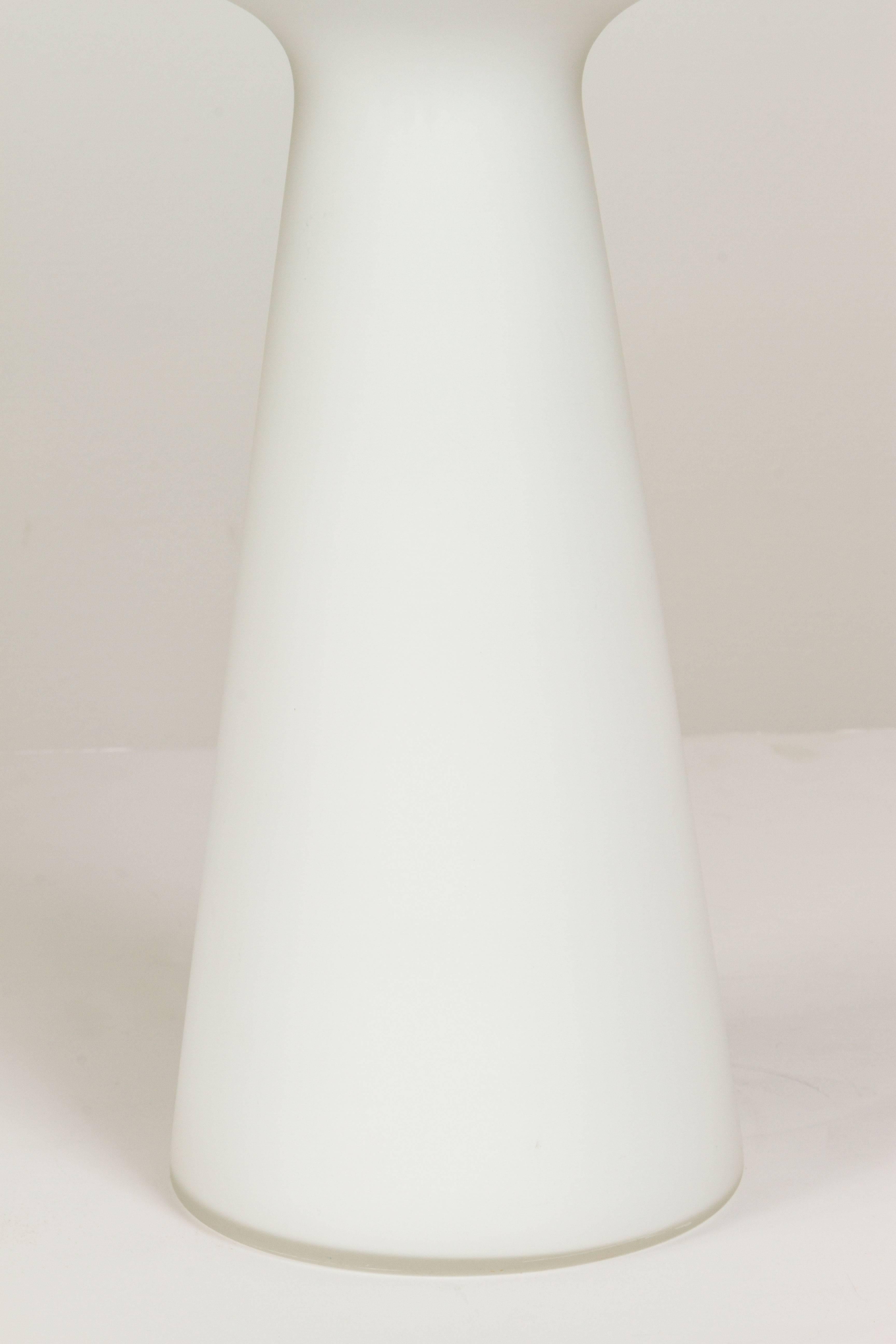 1950s Lisa Johansson-Pape table lamp for Iittala. A sculptural single piece of handblown opaline glass made in Finland, circa 1950s.