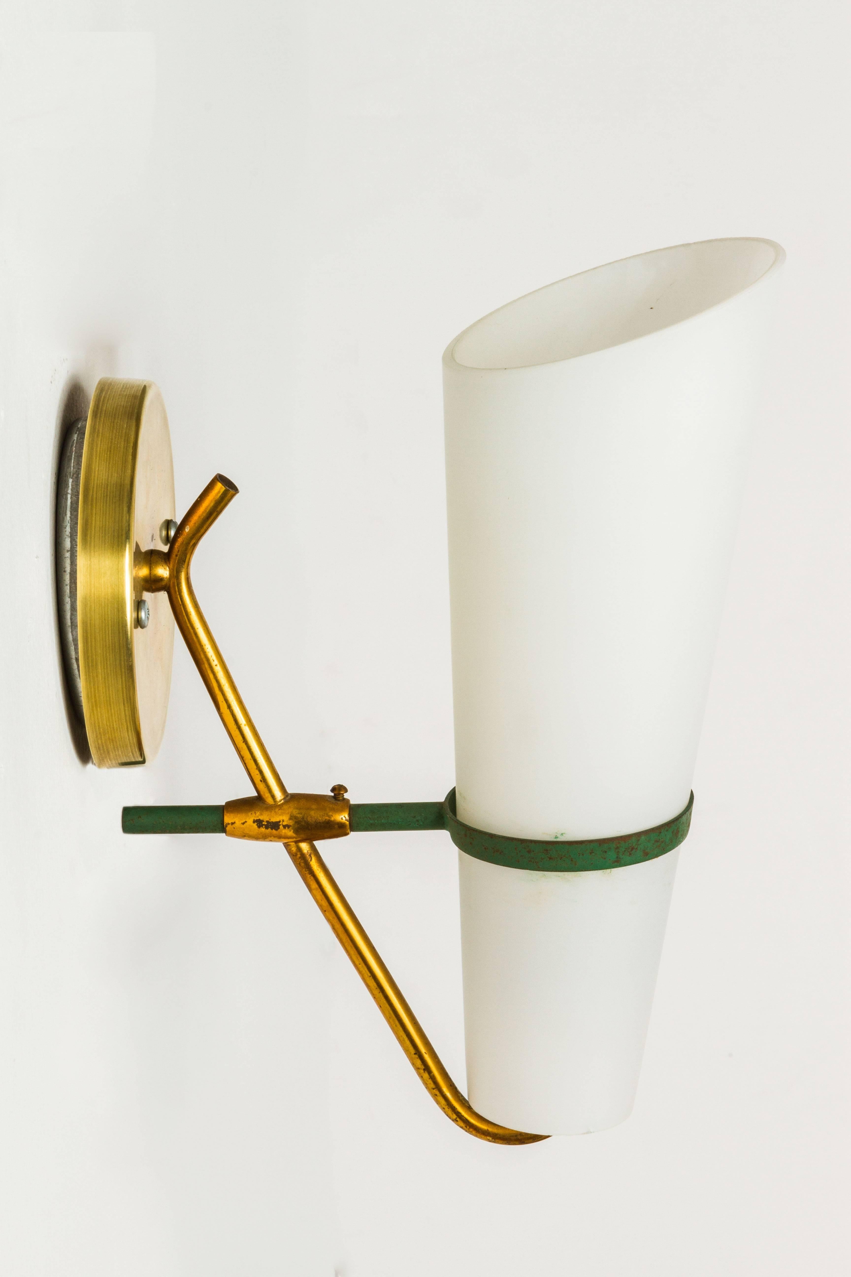 Mid-Century Modern 1950s Stilnovo Glass & Brass Sconces