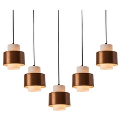 Retro 1960s Opaline Glass & Copper Pendant Lamp Attributed to Stilnovo