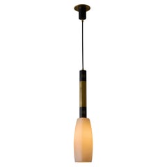 Large 1950s Stilnovo Opaline Glass and Brass Pendant Lamp