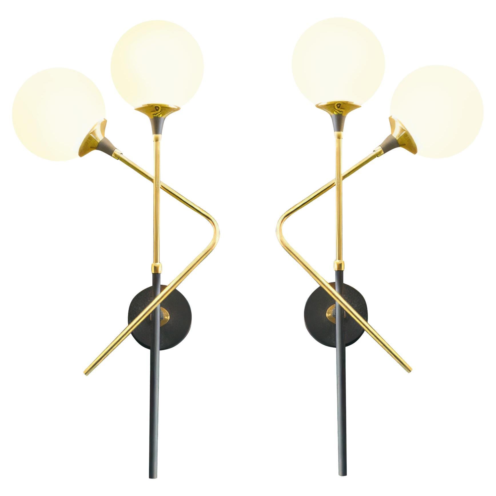 Lampe murale Galassia à 2 bras en laiton et verre pour Stilnovo