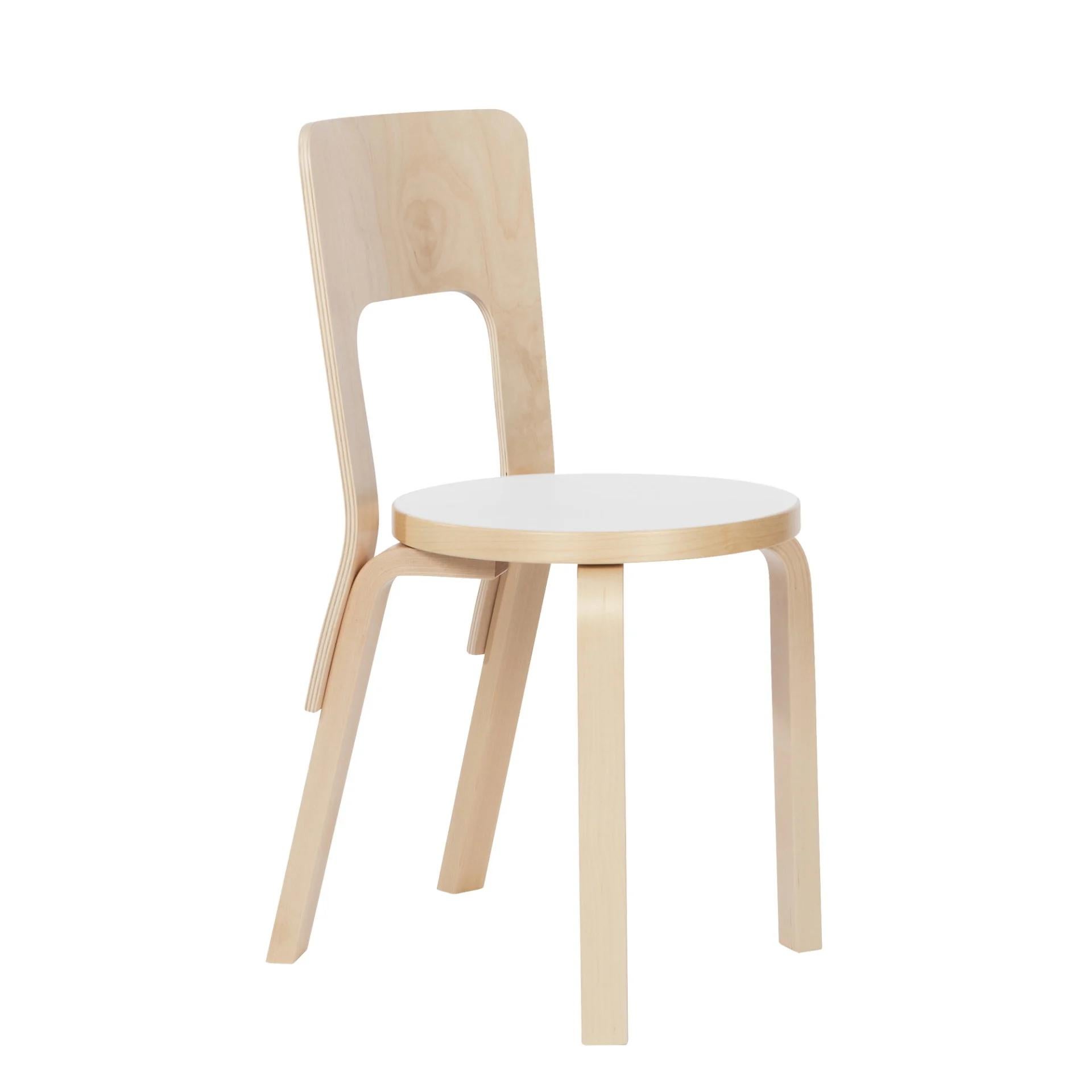 Alvar Aalto Birch & White Laminate Table 90A and Chair 66 Dining Set for Artek In Good Condition For Sale In Glendale, CA
