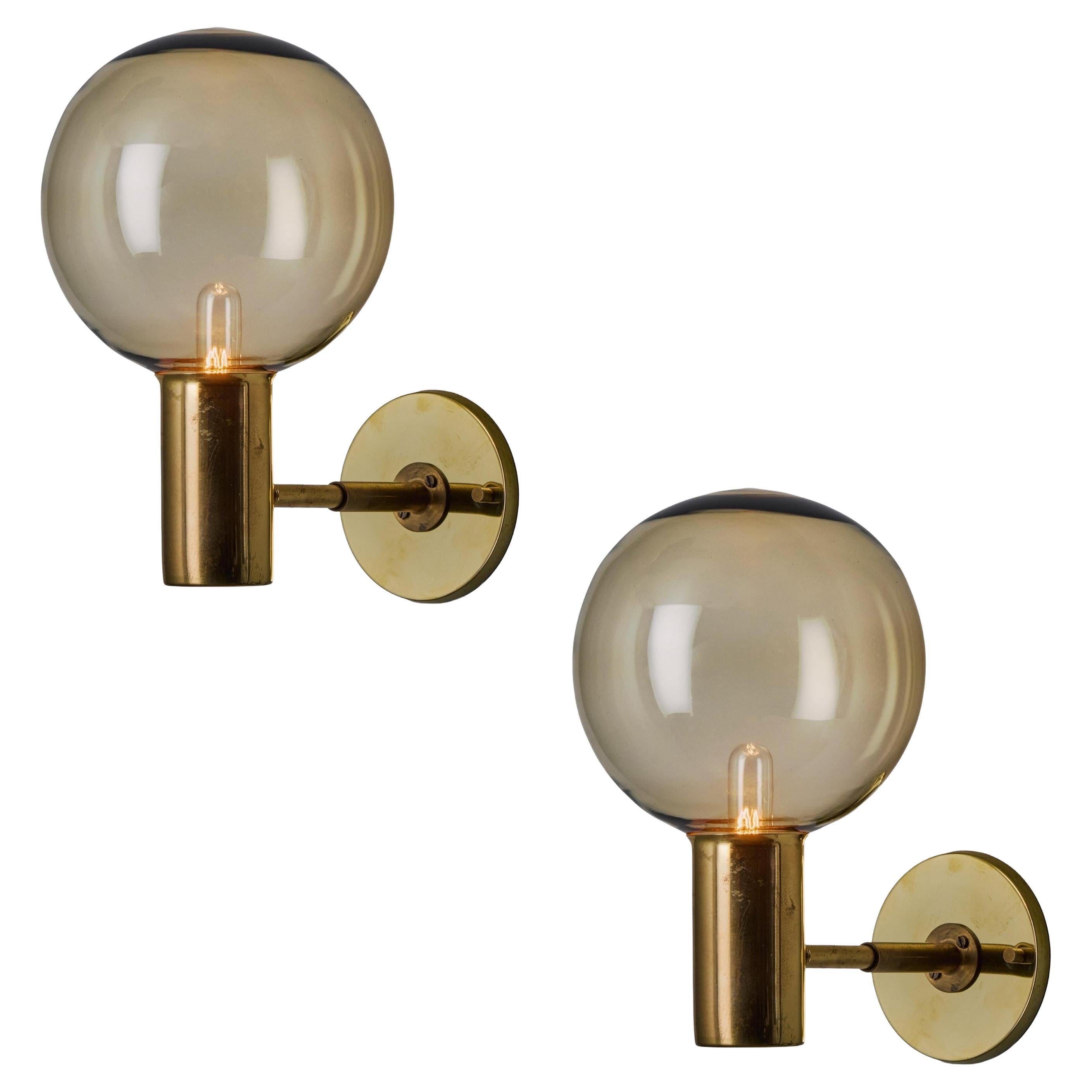 1960s Hans Agne Jakobsson #V149 Glass 
Brass Wall Lamp for Markaryd For Sale