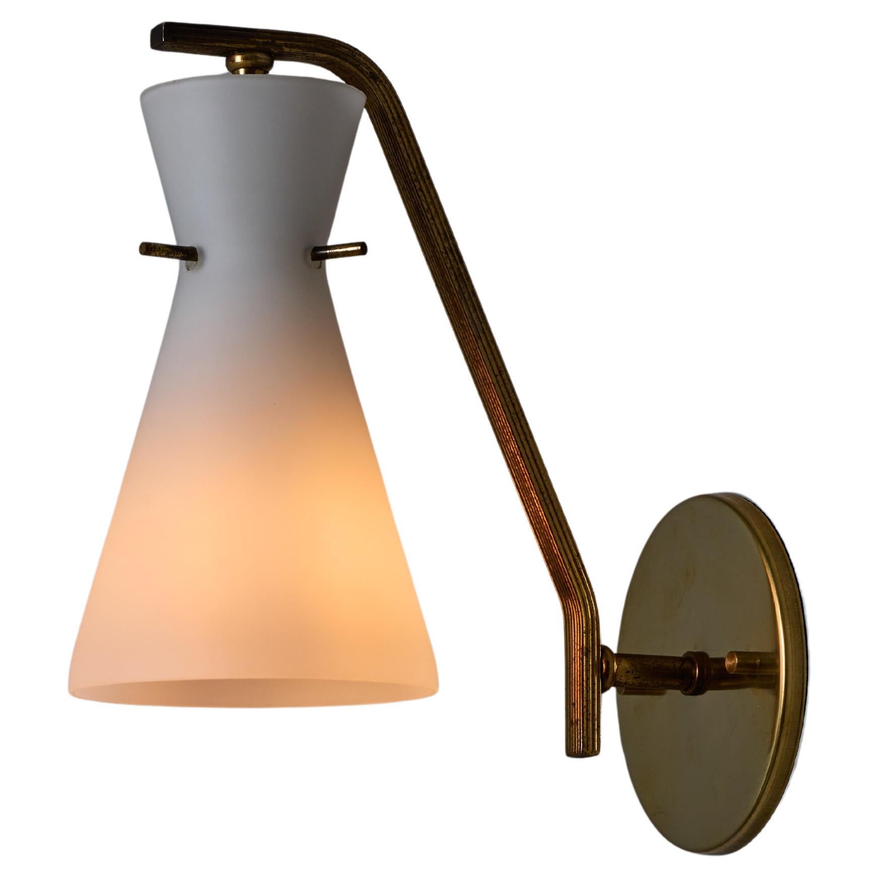 1960s Stilnovo Sculptural Opaline Glass and Brass Wall Lamp