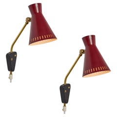 1950s Perforated Red Diabolo Plug-In Wall Lamp Attributed to Mauri Almari