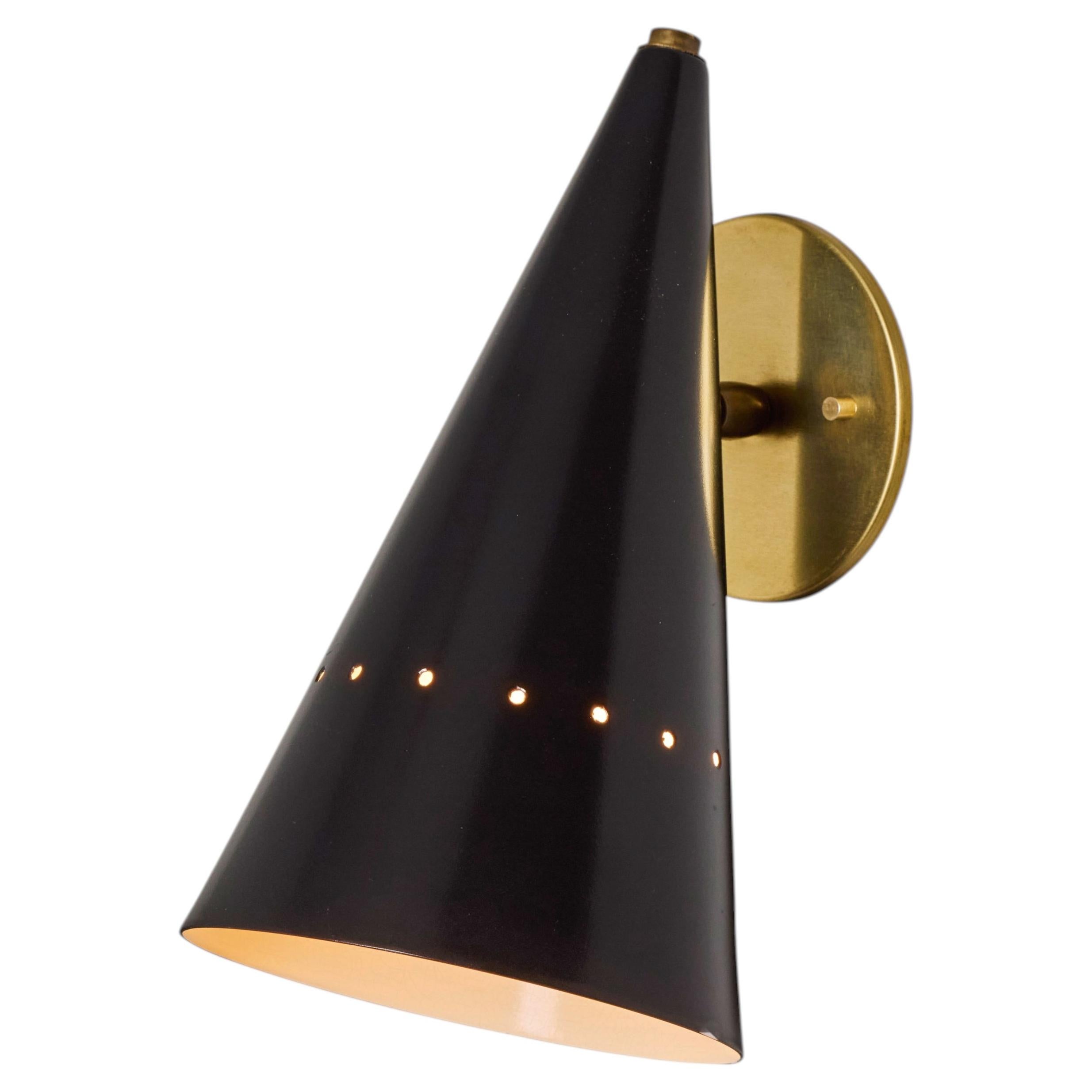 Stilnovo Black Perforated Sconce with Brass Arm, Midcentury 1950 For Sale