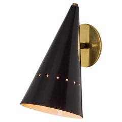 Stilnovo Black Perforated Sconce with Brass Arm, Midcentury 1950