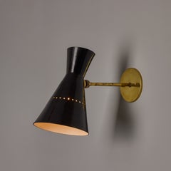 Pair of Black 1950s Perforated Metal Diabolo Sconces attributed to Stilnovo