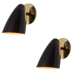 Pair of 1960s Black and Brass Wall Lamps Attributed to Jacques Biny