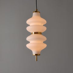 Stilnovo Sculptural Opaline Glass Pendant Light, Brass, Vintage 1960s