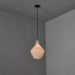 Stilnovo Sculptural Opaline Glass Pendant Light, Brass Hardware, 1950s