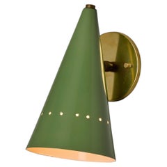 Stilnovo Green Perforated Sconce with Brass Arm, Midcentury 1950