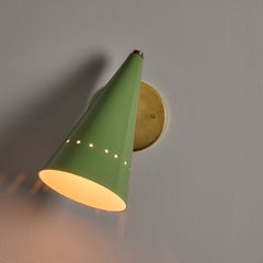 Stilnovo Green Perforated Sconce with Brass Arm, Midcentury 1950