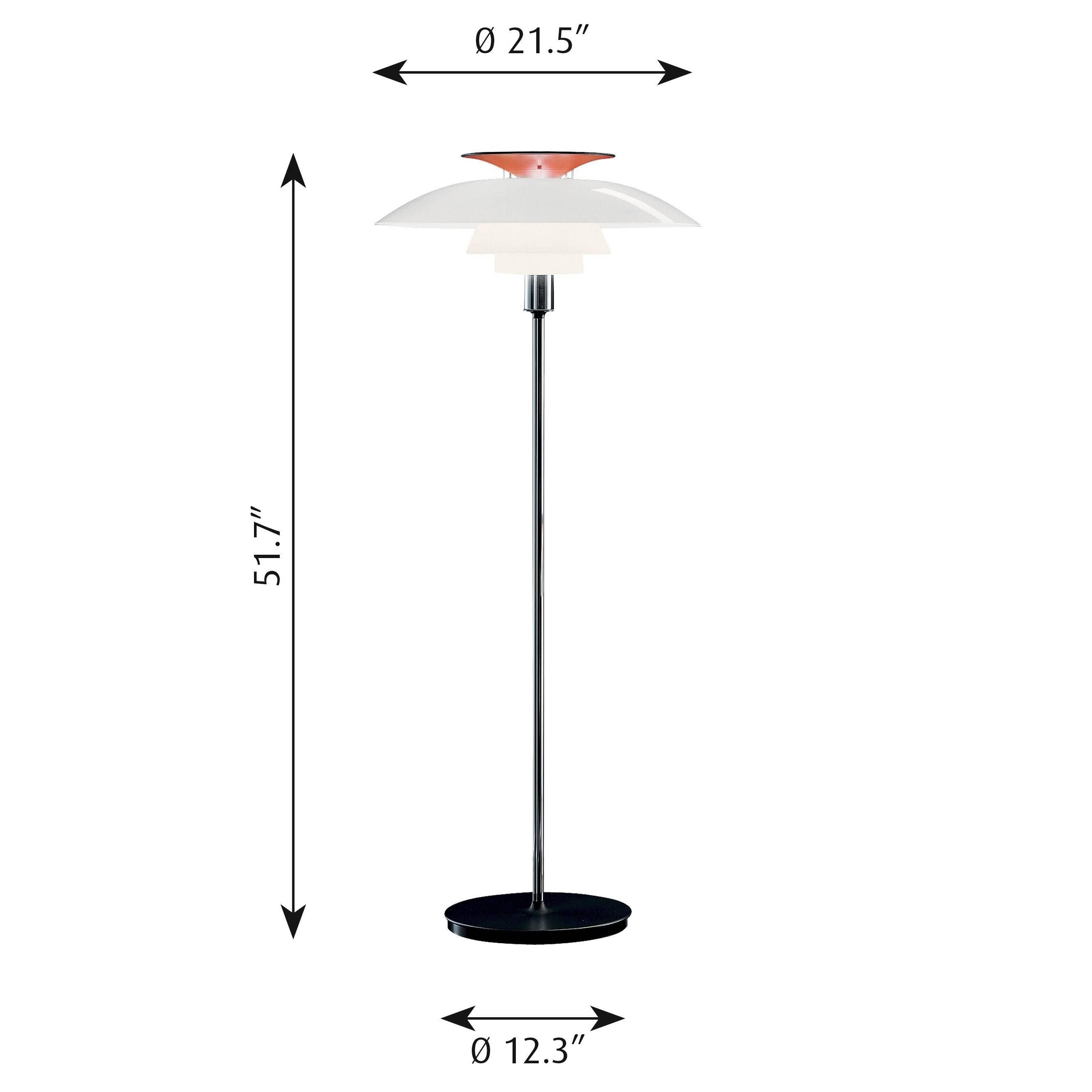 Poul Henningsen PH 80 floor lamp for Louis Poulsen. The PH 80 was put into production after Henningsen's death, as a celebration of what would have been his 80th birthday. A designer focused on the future, Henningsen had been working with plastic