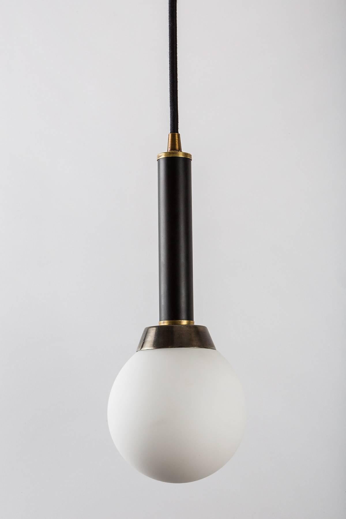 Painted 1960s Trio of Stilnovo Brass and Glass Pendants