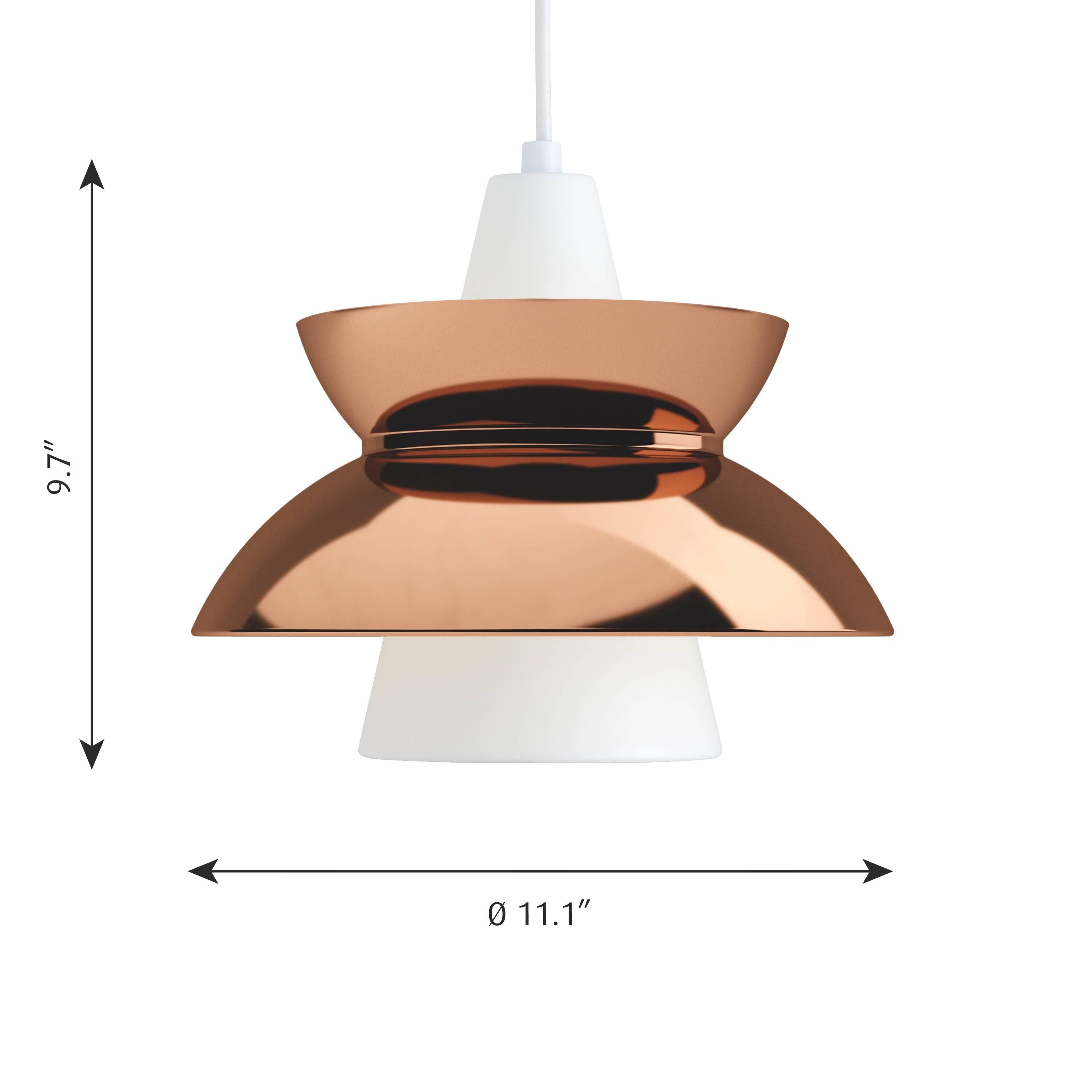 Jørn Utzon copper 'Doo-Wop' pendants for Louis Poulsen. Originally designed in the 1950s and re-editioned in the 2010s. Available in stainless steel, copper, brass and aluminum versions in white and dark gray. Also available in LED version.

Price