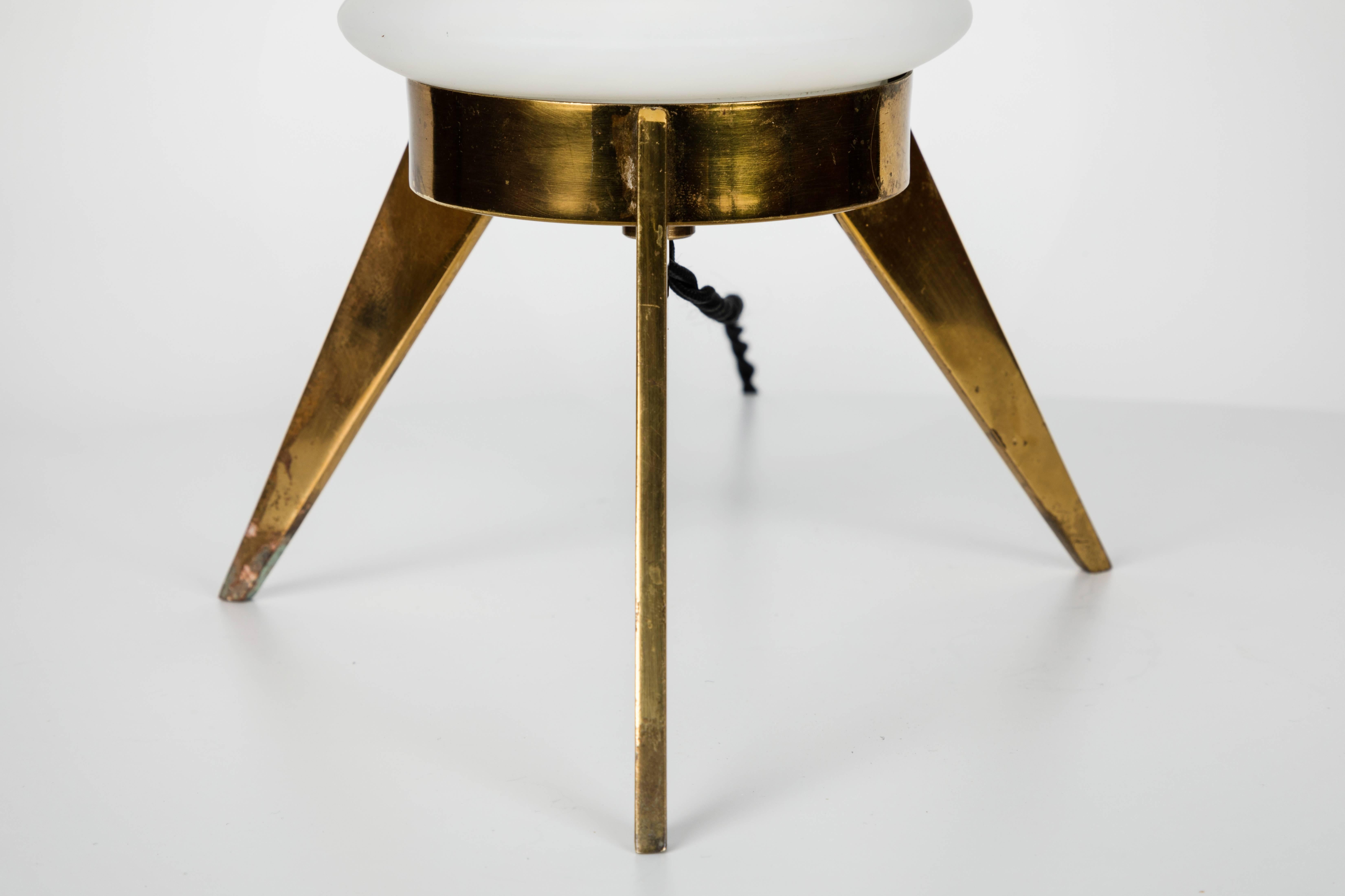 1950s Angelo Lelli Glass and Brass Tripod Table Lamp for Arredoluce 1