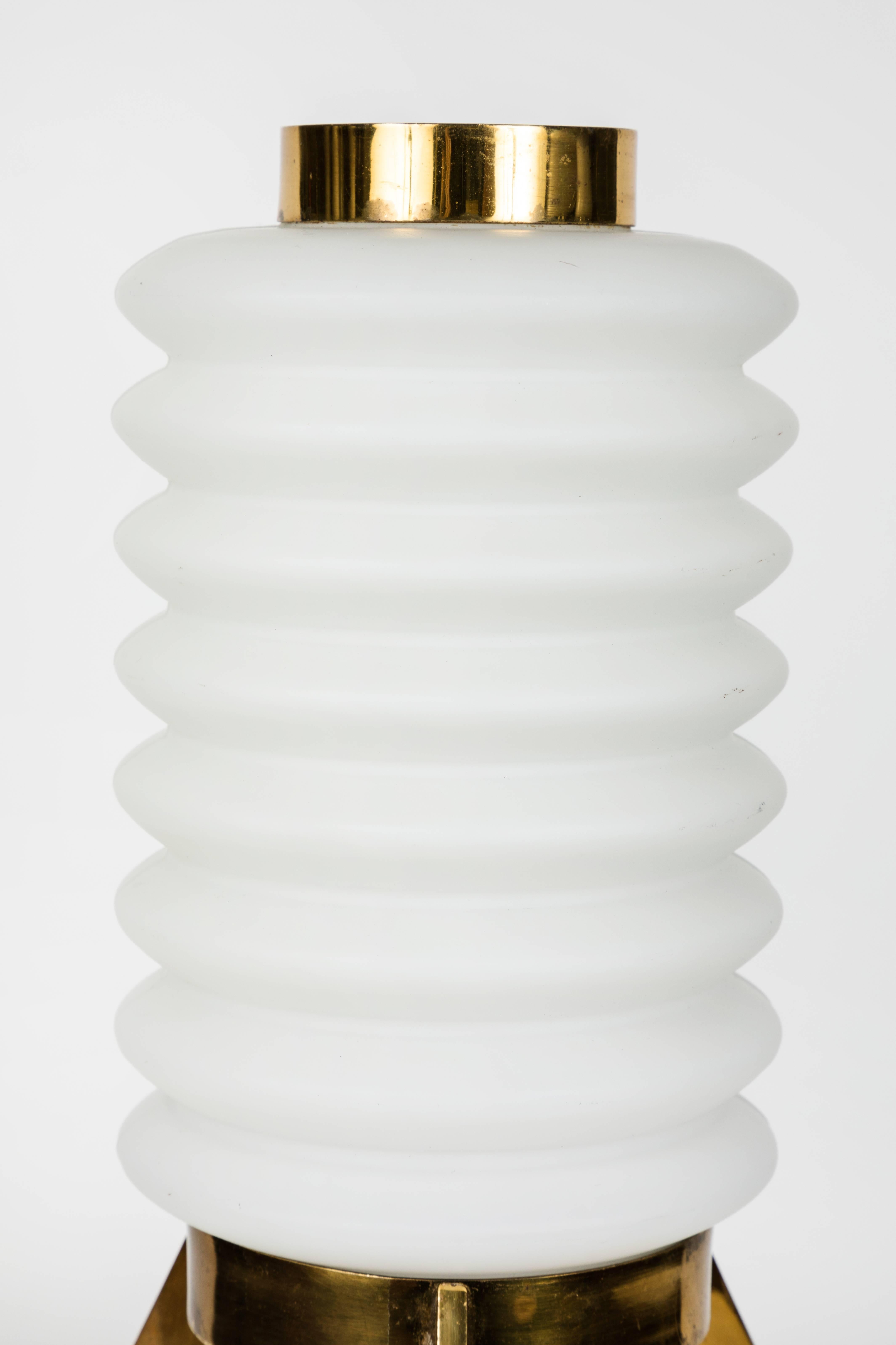 Mid-20th Century 1950s Angelo Lelli Glass and Brass Tripod Table Lamp for Arredoluce