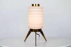 1950s Angelo Lelli Glass and Brass Tripod Table Lamp for Arredoluce