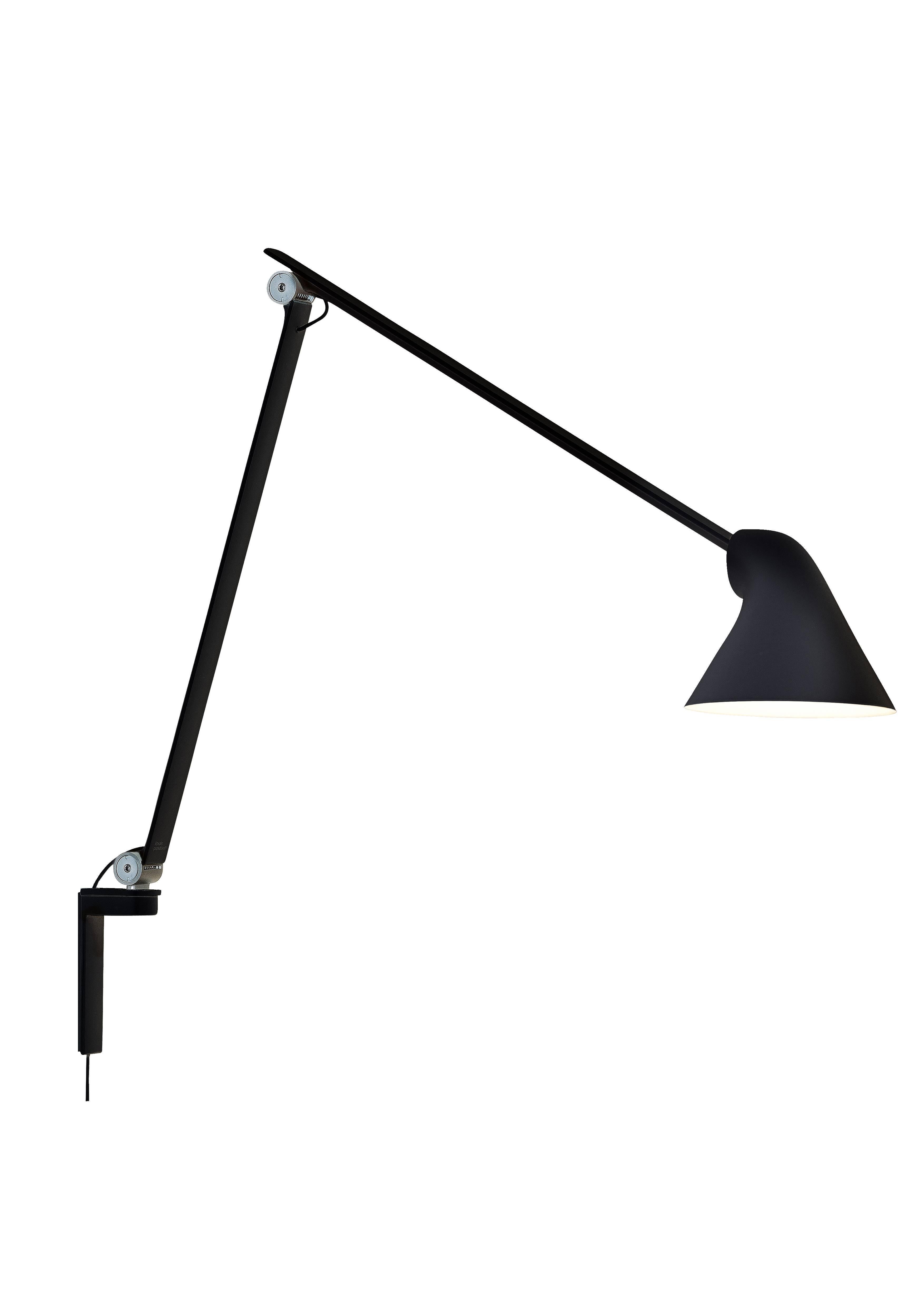 Oki Sato NJP black long wall light for Louis Poulsen. Designed by Oki Sato from Japan's Nendo design studio. Provides direct light perfect for modern living rooms, bedrooms, and home offices. A decorative and functional lighting solution for work