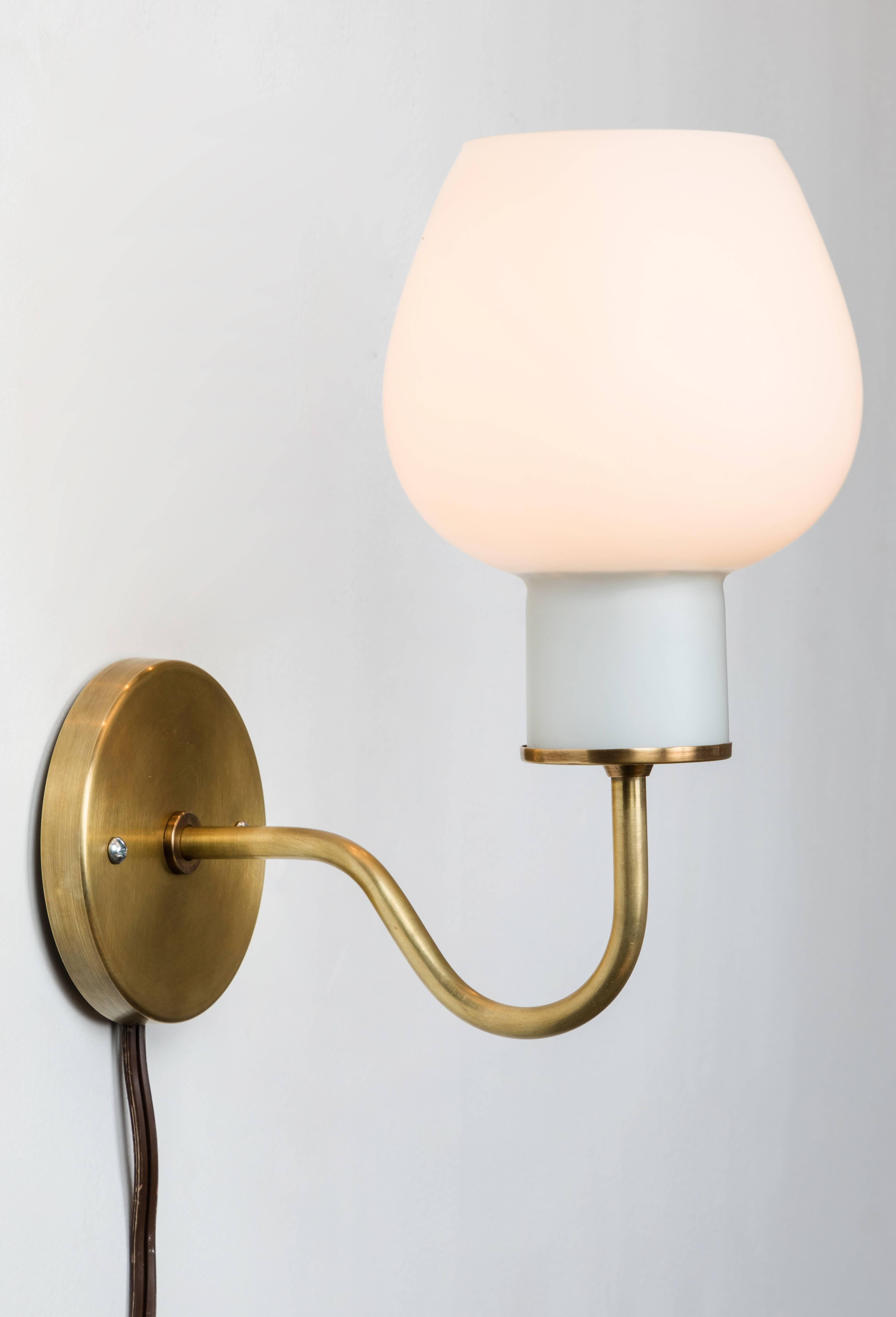 Opaline Glass 1950s Vilhelm Lauritzen 'Christiansborg' Sconces for Louis Poulsen