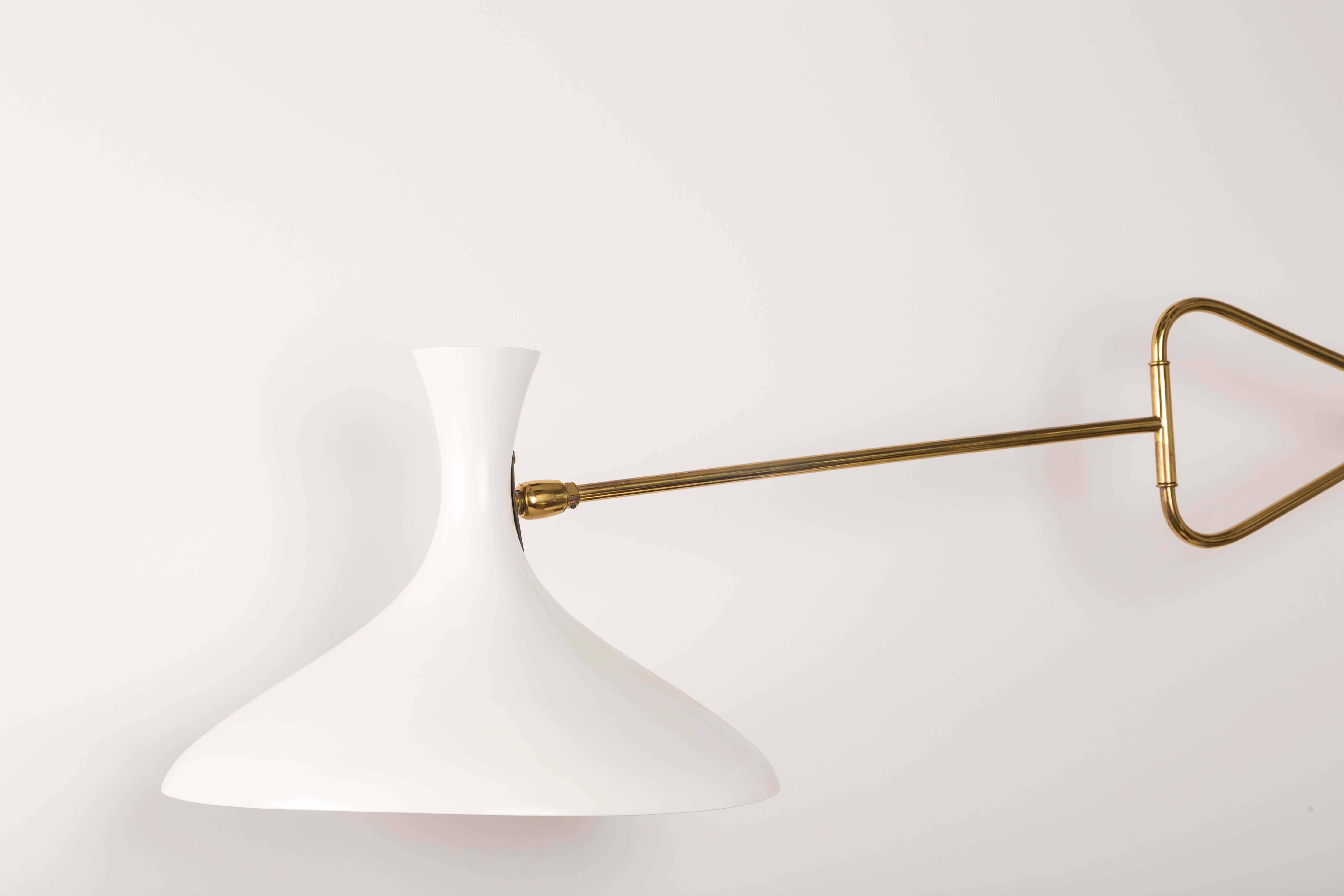 1950s Cosack Leuchten Articulating Wall Light. Executed in white enameled metal and brass in the manner of Stilnovo, circa 1950s.