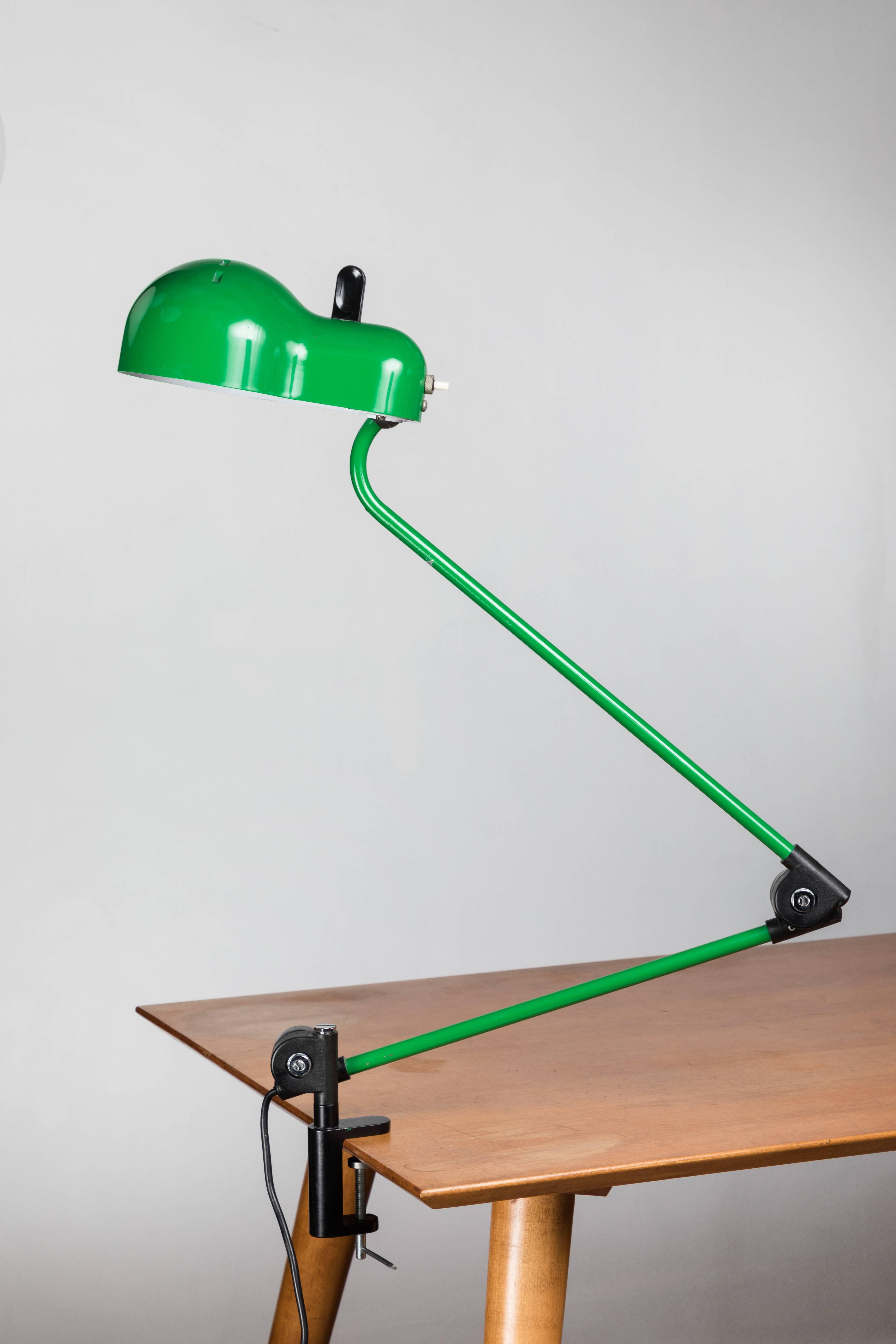 Enameled Joe Colombo 'Topo' Green Task Lamp for Stilnovo, circa 1970