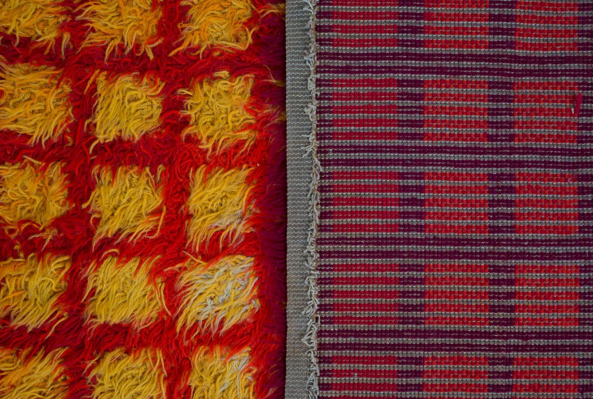 Wool 1970s Geometric Scandinavian Rya Rug