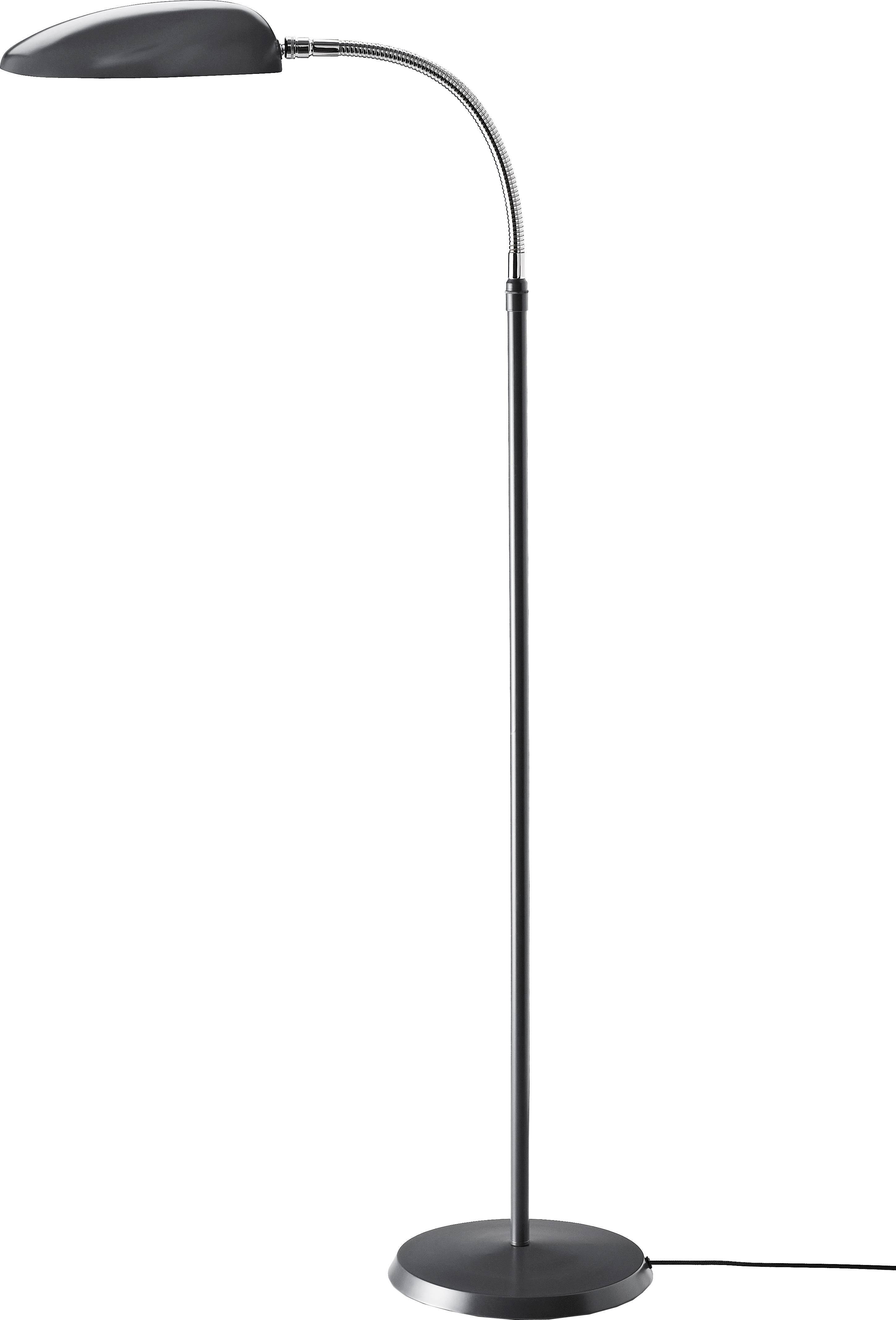 Greta Magnusson Grossman 'Cobra' floor lamp in anthracite grey. Designed in 1950 by Grossman, this is an authorized re-edition by GUBI of Denmark who meticulously reproduces her work with scrupulous attention to detail and materials that are
