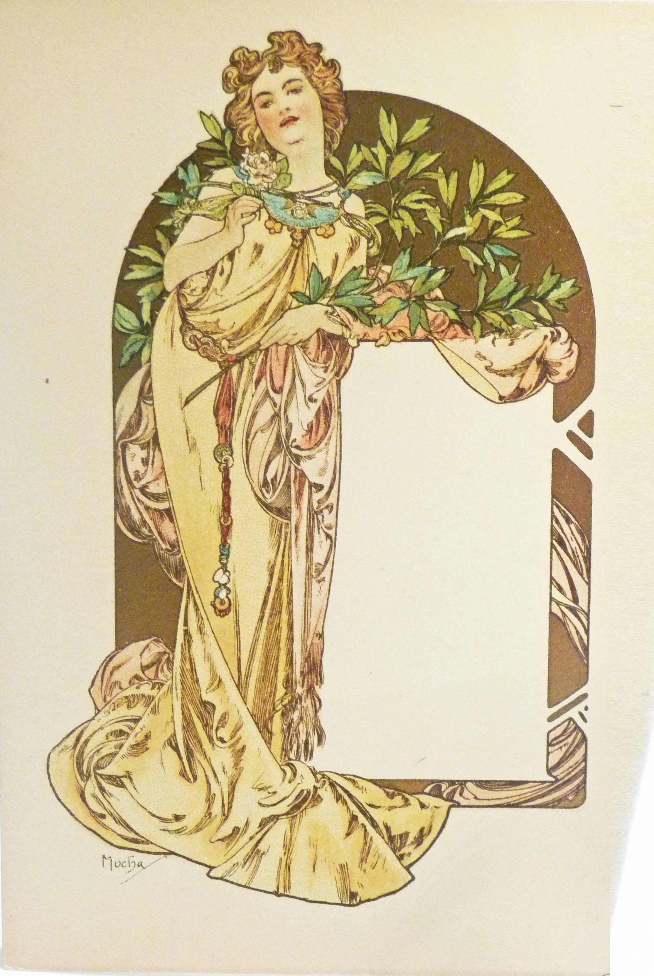 Alfons Mucha, Art Nouveau Set of Six Postcards, Signed For Sale 3
