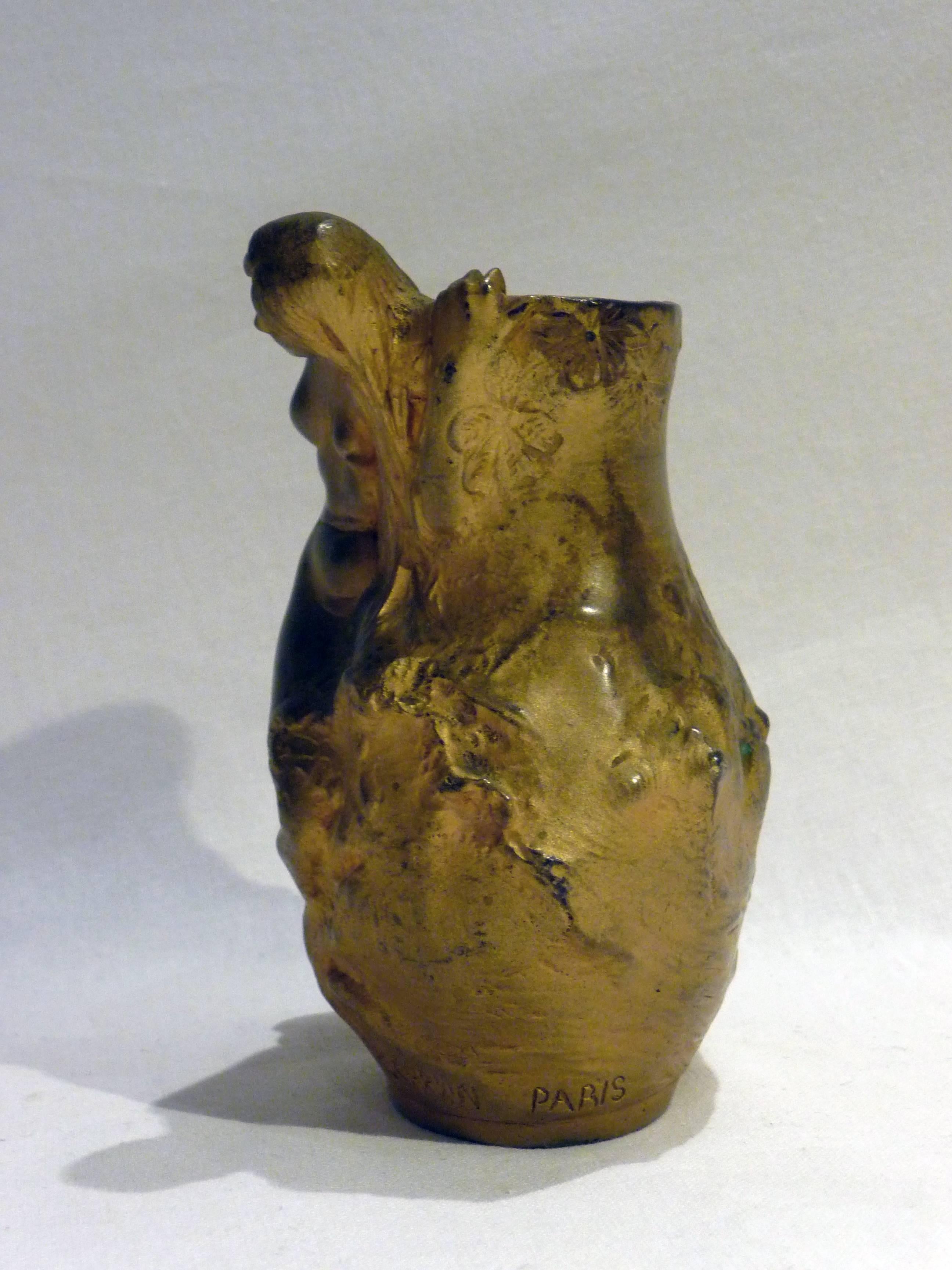 Gilt Charles Korschann, Art Nouveau Vase, Signed For Sale