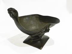 Georges Engrand, an Art Nouveau Patinated Bronze Bowl, Signed