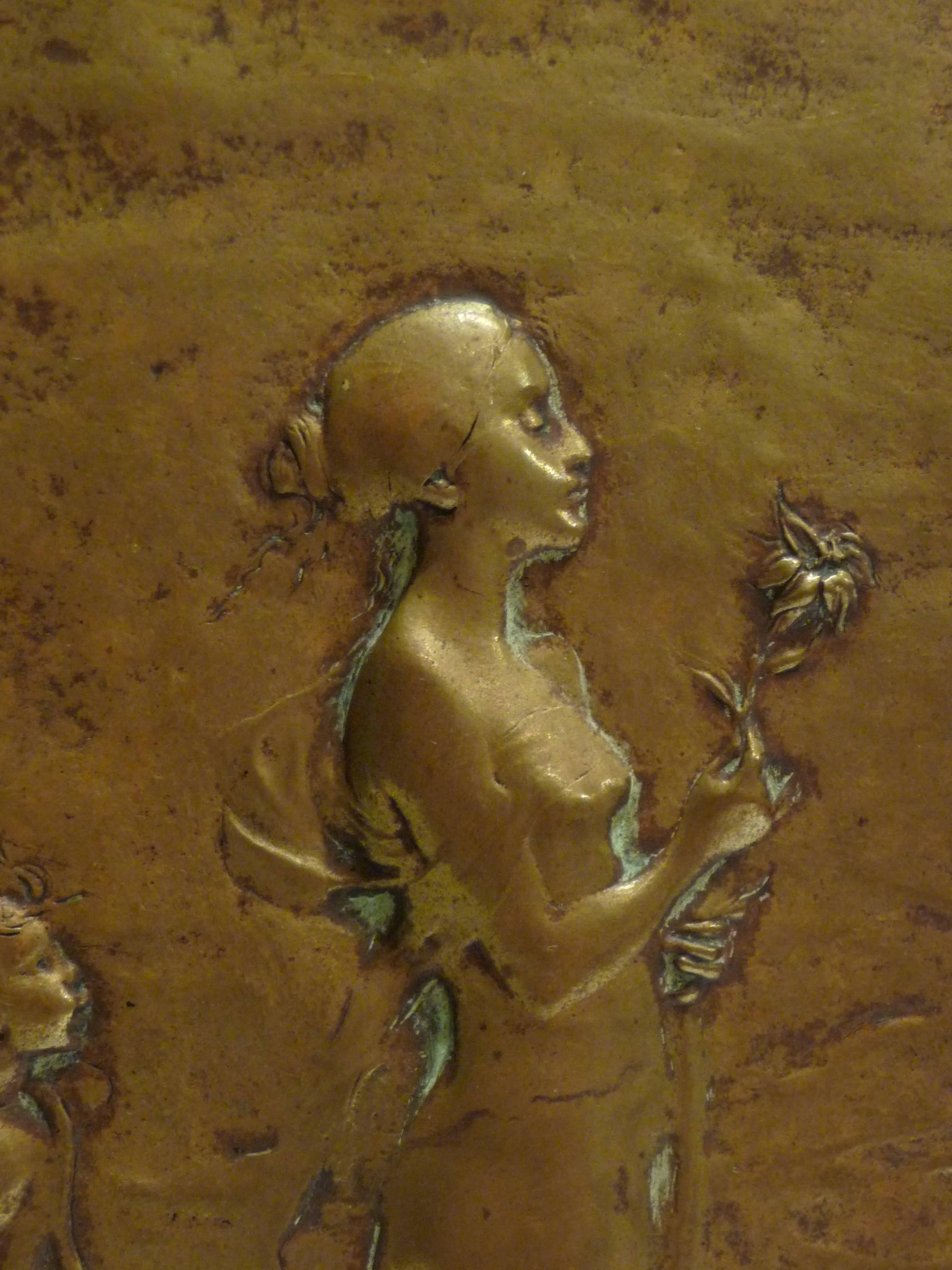 Gustave-Joseph Chéret, an Art Nouveau Patinated Bronze Triptych, Signed For Sale 3