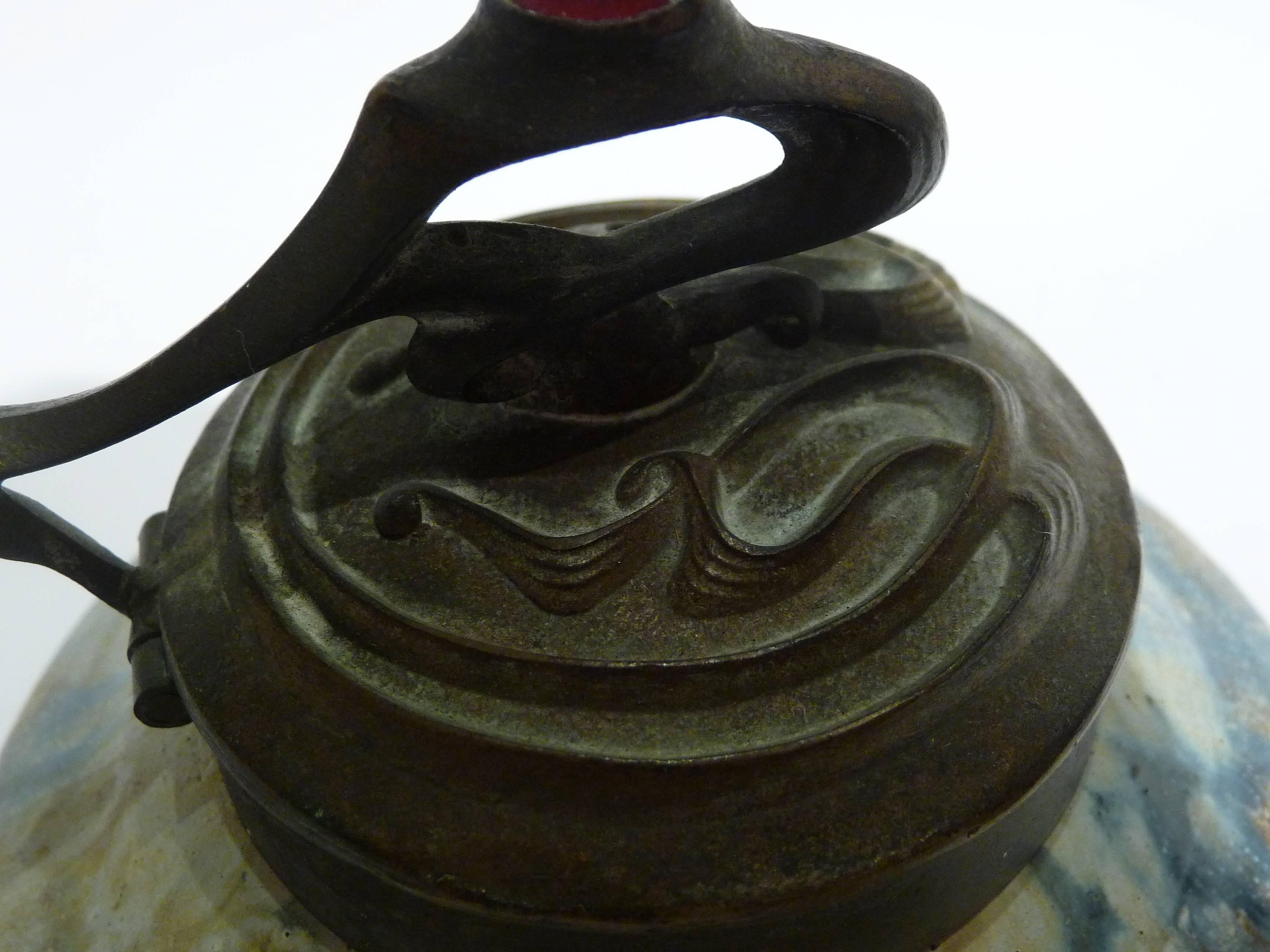 Alexandre Bigot, an Art Nouveau Earthenware Inkwell, Signed In Good Condition For Sale In Monte Carlo, MC