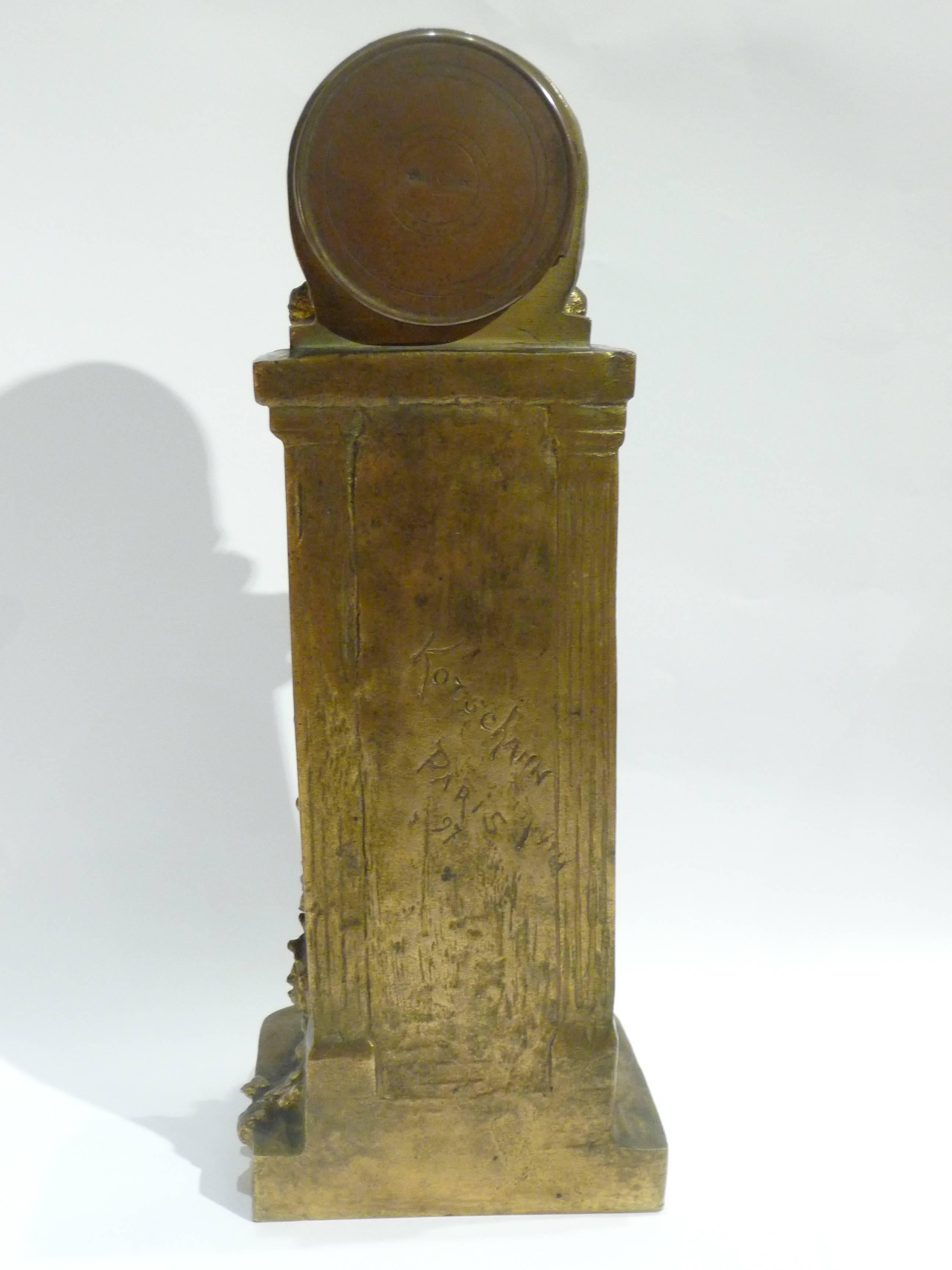Charles Korschann, an Art Nouveau Two Patina Bronze Clock, 1897, Signed For Sale 1