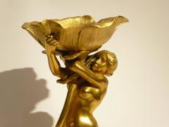 Maurice Bouval, "Nu Au Pavot", a Rare Art Nouveau Gilt Bronze Sculpture, Signed