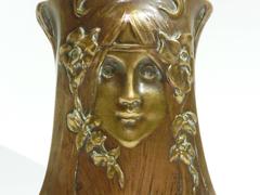 Georges Flamand, an Art Nouveau Woman and Peacock Footed Vase, Signed