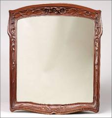 French Art Nouveau Sculpted Mahogany Mirror