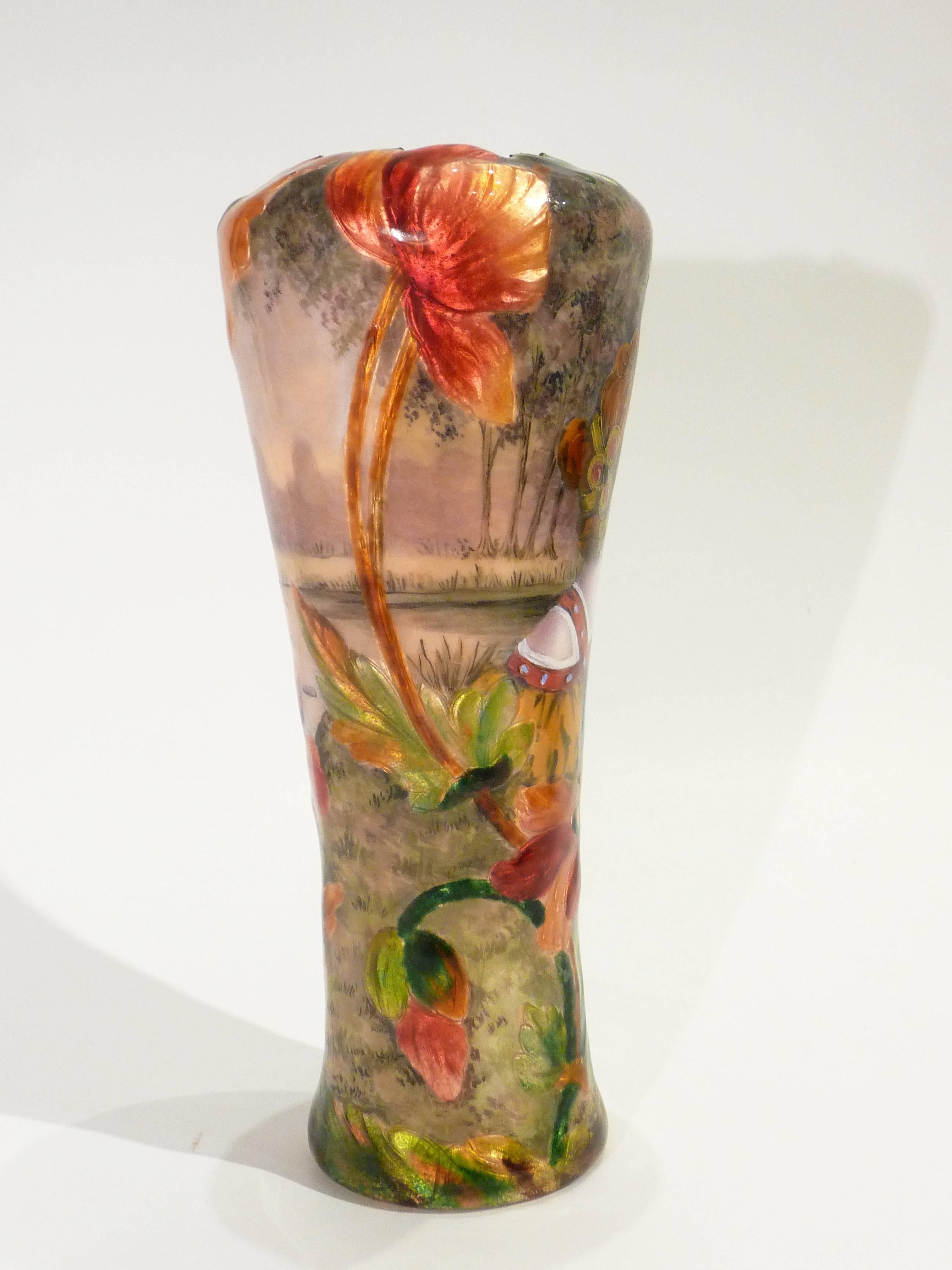 Anonymous, an Art Nouveau Enamel on Copper Vase In Good Condition For Sale In Monte Carlo, MC