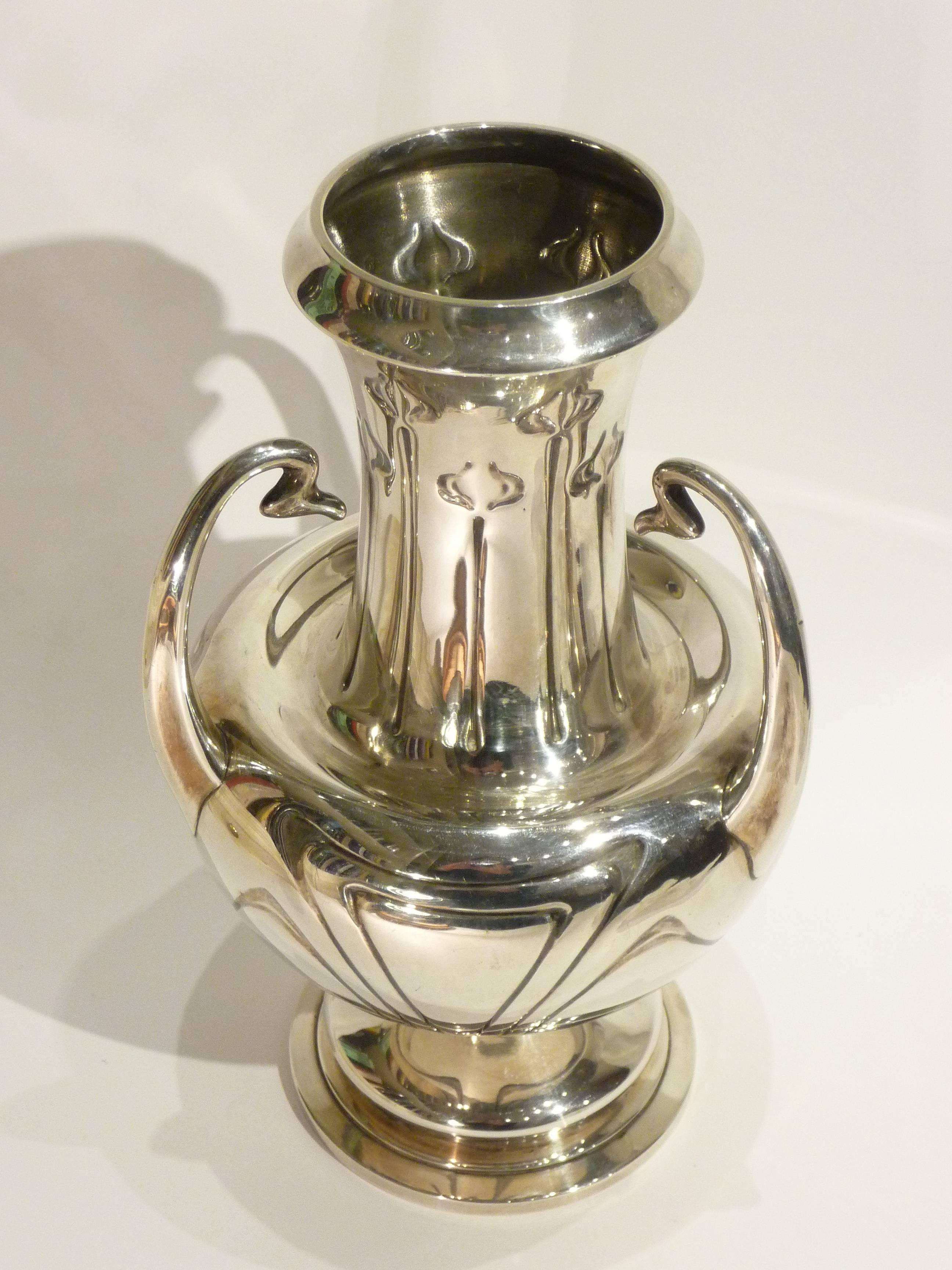French Alphonse Debain, an Art Nouveau Silver Vase, Signed For Sale