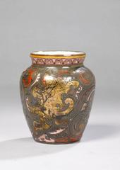 Emile Gallé, Louis Hestaux, an Enamelled Earthenware Vase Highlighted with Gold