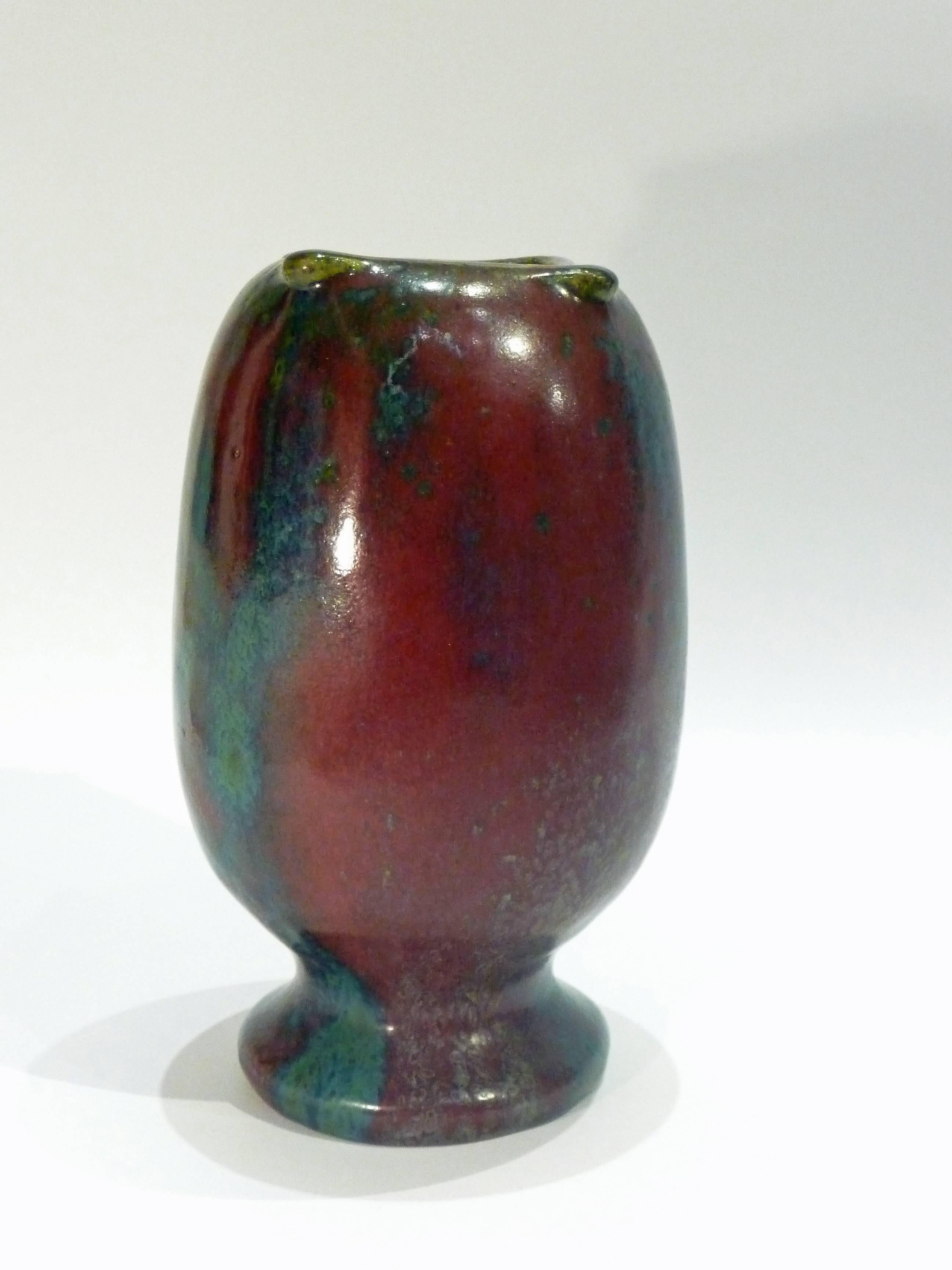 French Pierre-Adrien Dalpayrat, Grès Vase with a Sang-de-boeuf and Green Glazes For Sale
