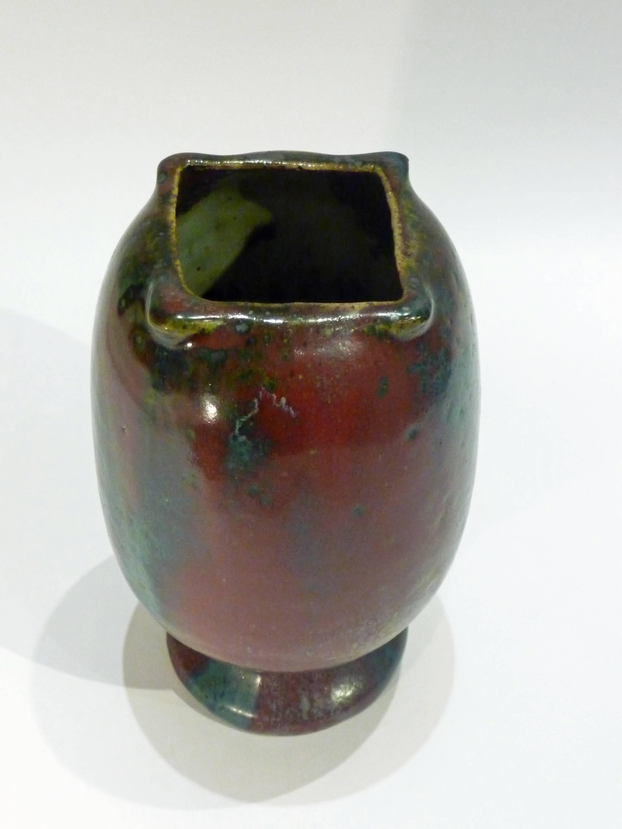 Pierre-Adrien Dalpayrat, Grès Vase with a Sang-de-boeuf and Green Glazes In Good Condition For Sale In Monte Carlo, MC