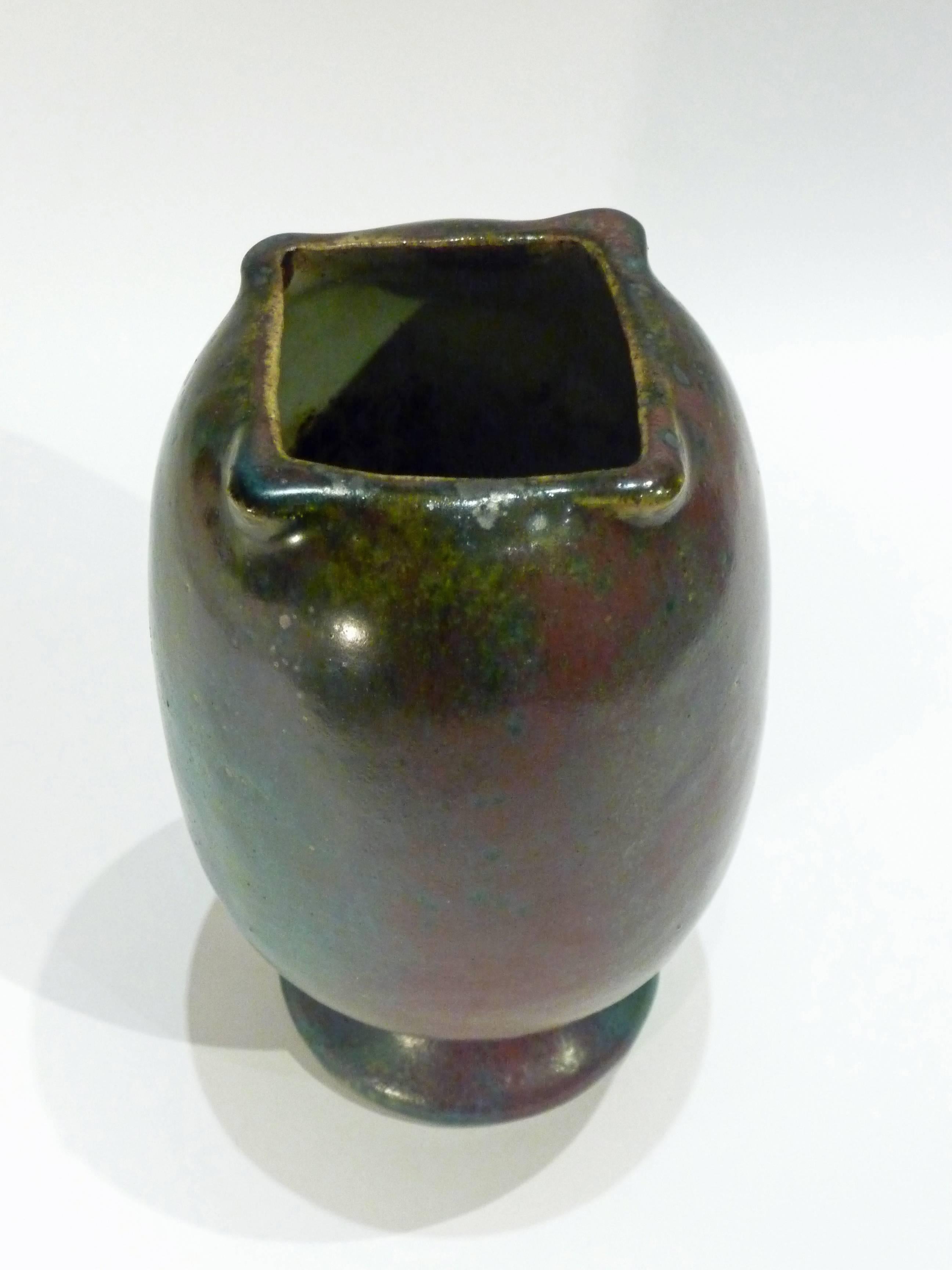 19th Century Pierre-Adrien Dalpayrat, Grès Vase with a Sang-de-boeuf and Green Glazes For Sale