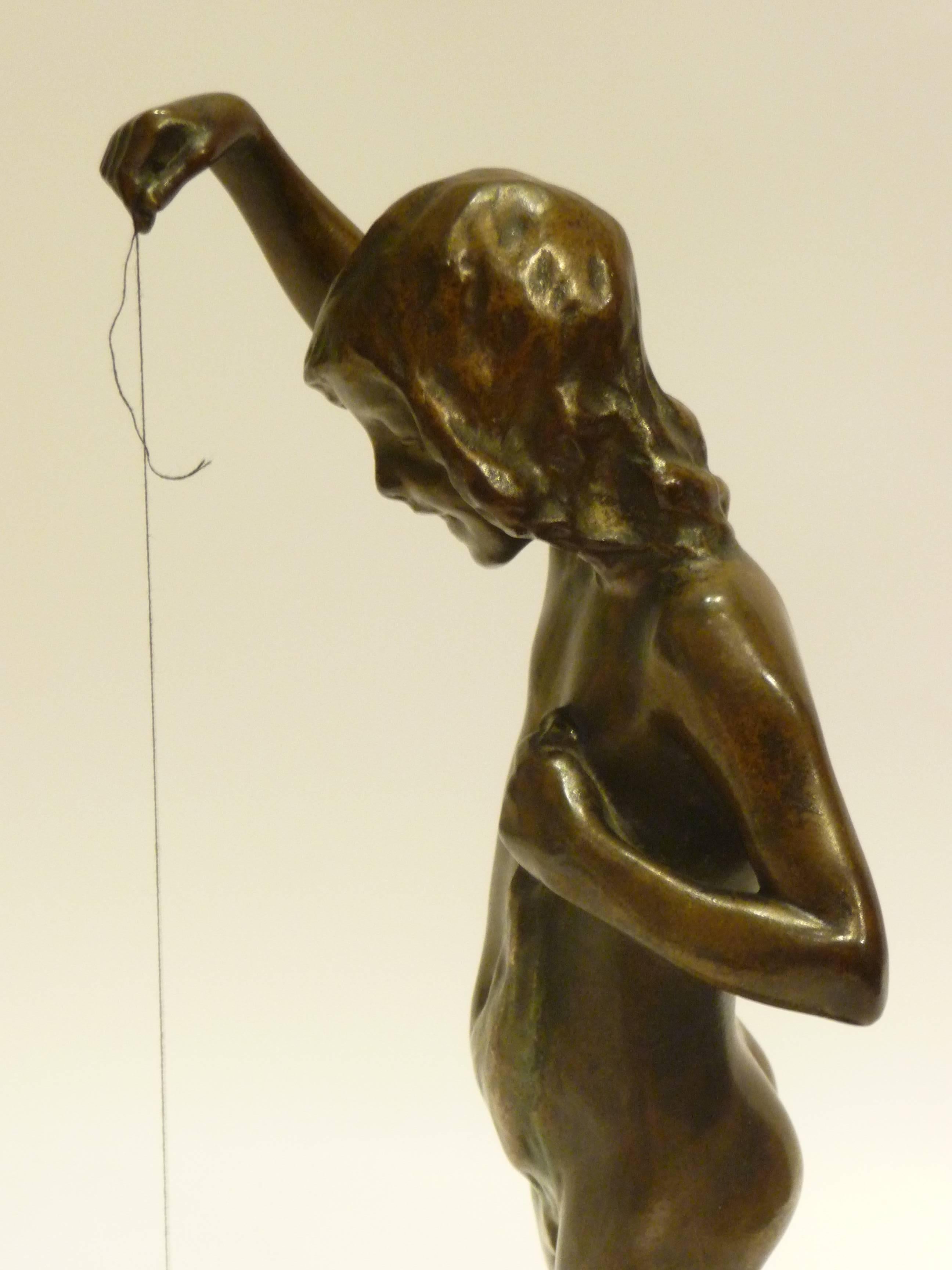 Ferdinand Frick, Girl Playing with Her Kitty, a Bronze Sculpture, Signed For Sale 1