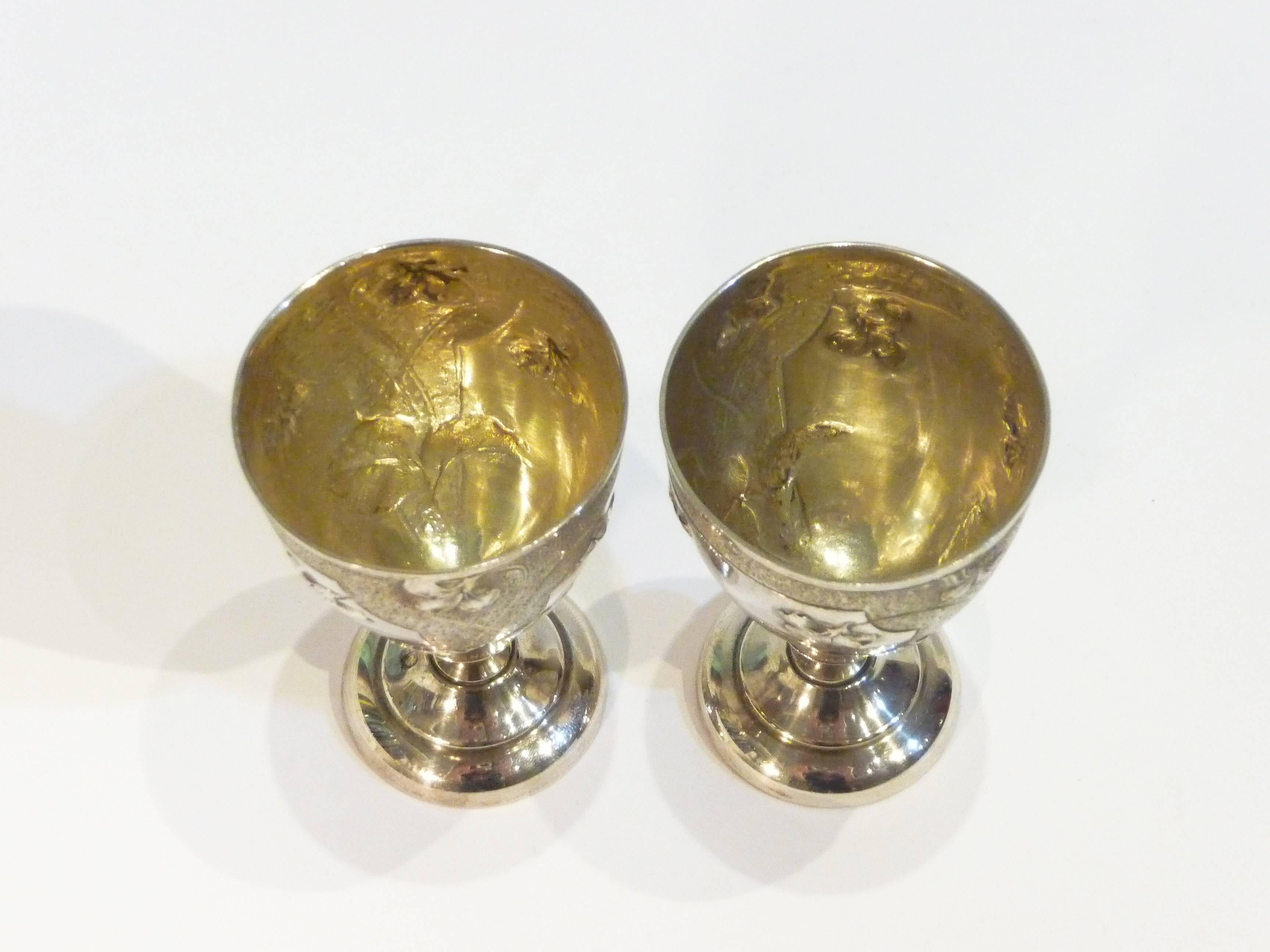 19th Century Anonymous, an Art Nouveau Pair of Silver Egg Cups For Sale