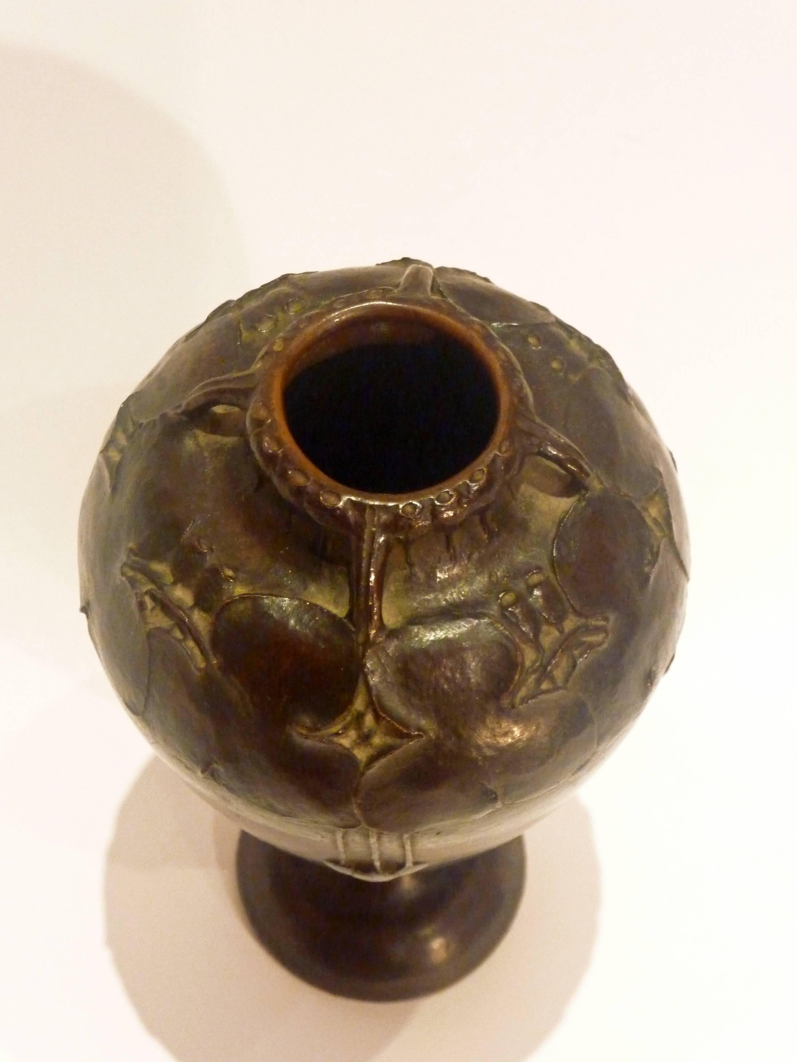 20th Century Hugo Elmqvist, an Art Nouveau Patinated Bronze Vase, Signed For Sale