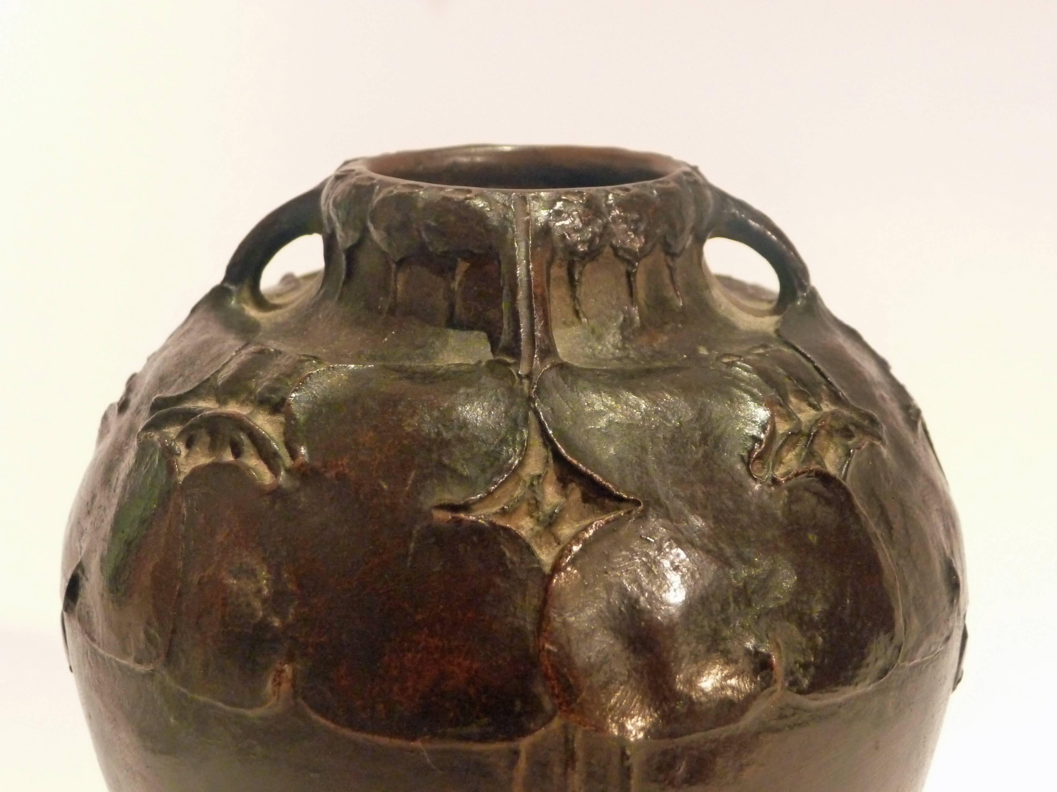 Hugo Elmqvist, an Art Nouveau Patinated Bronze Vase, Signed In Good Condition For Sale In Monte Carlo, MC