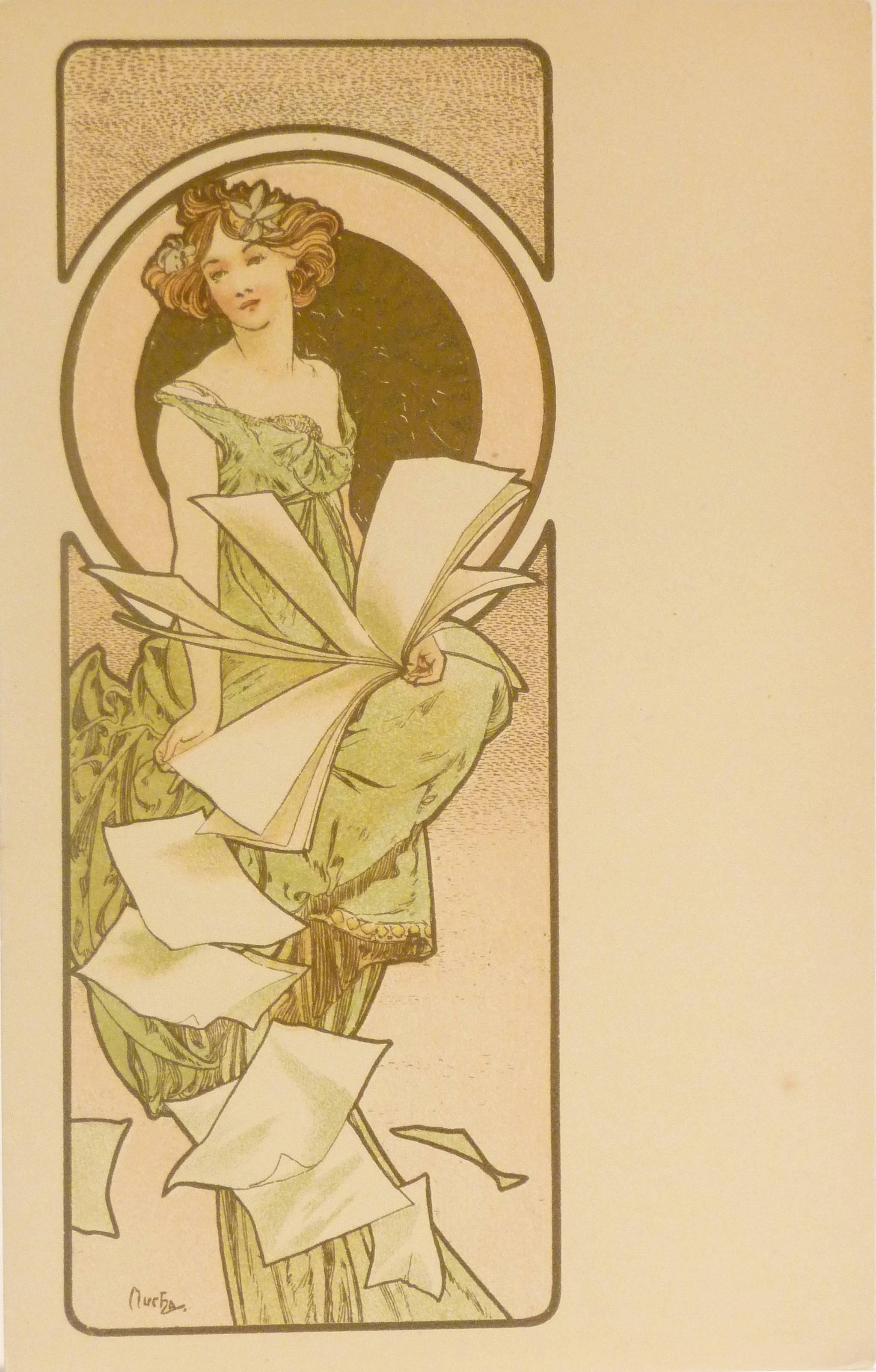 19th Century Alfons Mucha, Art Nouveau Set of Six Postcards, Signed For Sale